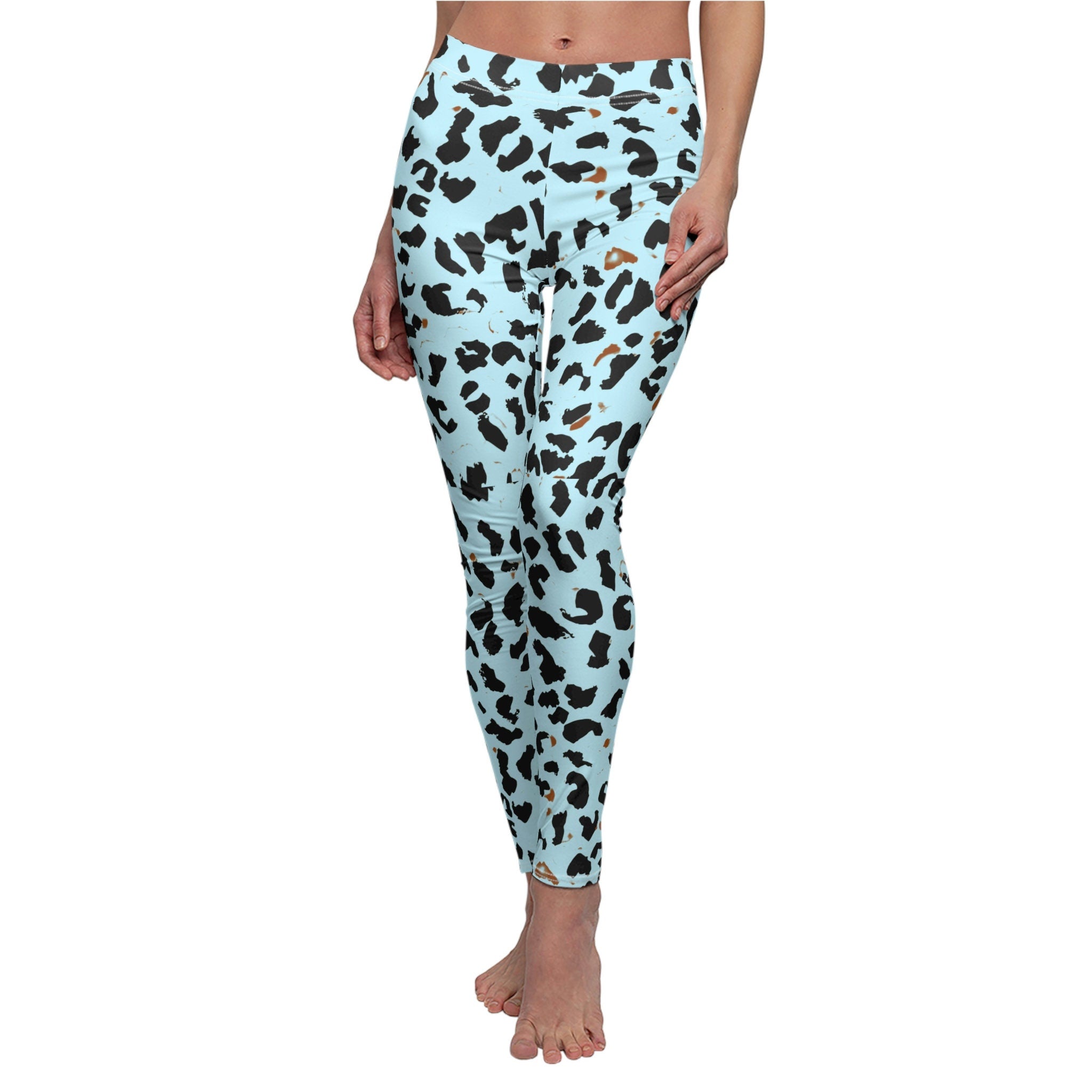 Fabled Fashion Light blue leopard print effect Women's Cut & Sew Casual Leggings (AOP)
