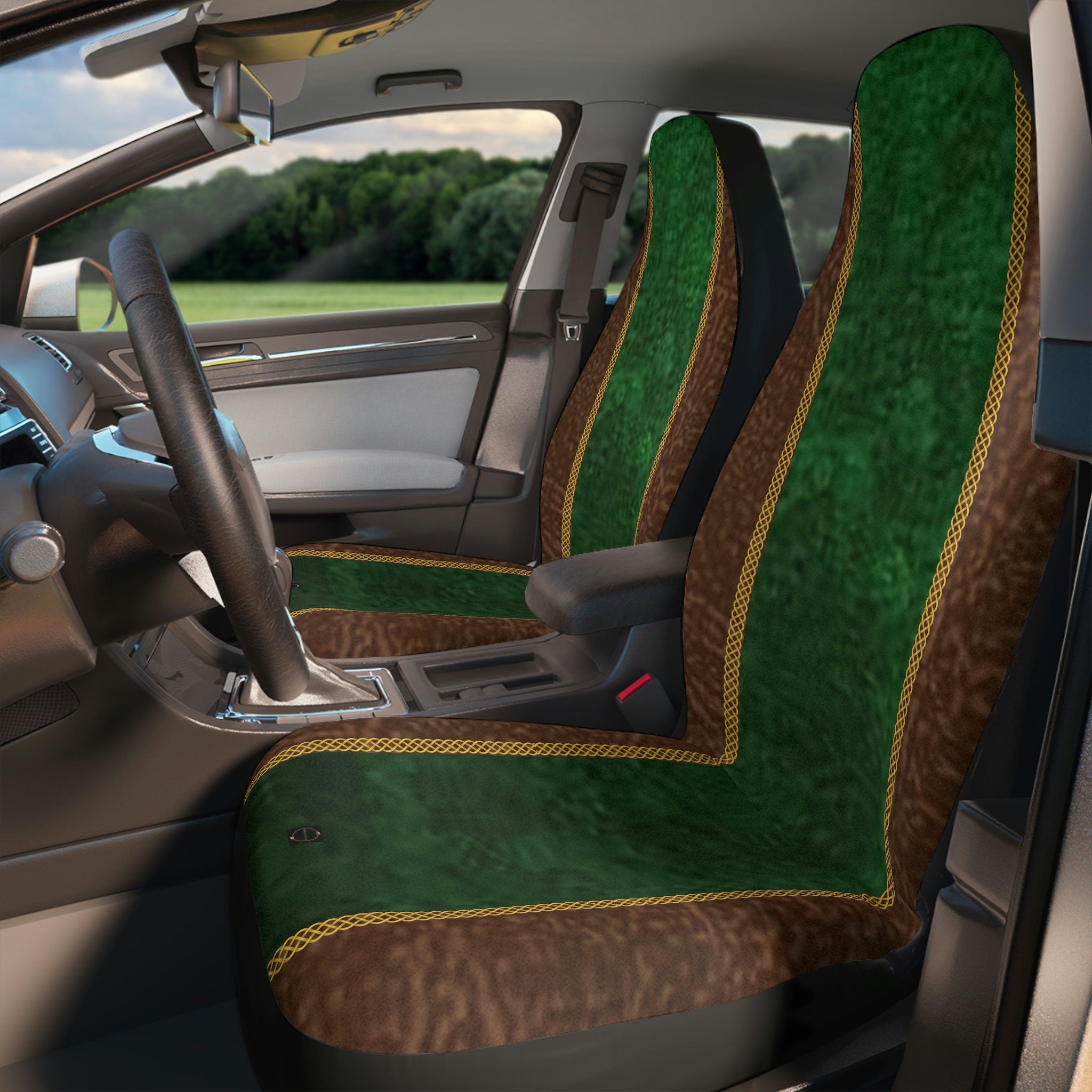 Fabled Fashion Green Velvet and Leather with Celtic knot design Car Seat Covers