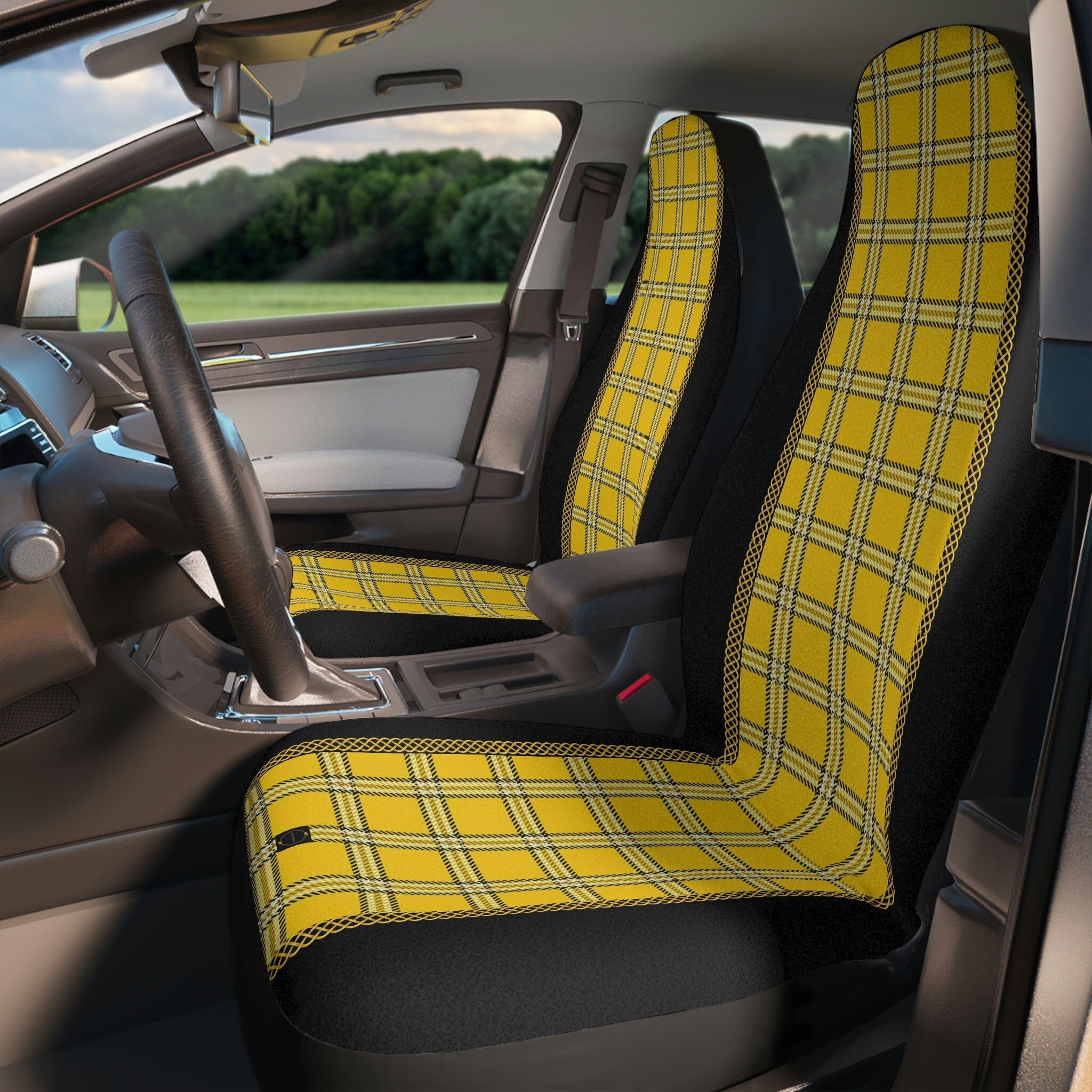 Fabled Fashion Yellow Plaid 'Clueless' inspired Print with Celtic knot design Car Seat Covers