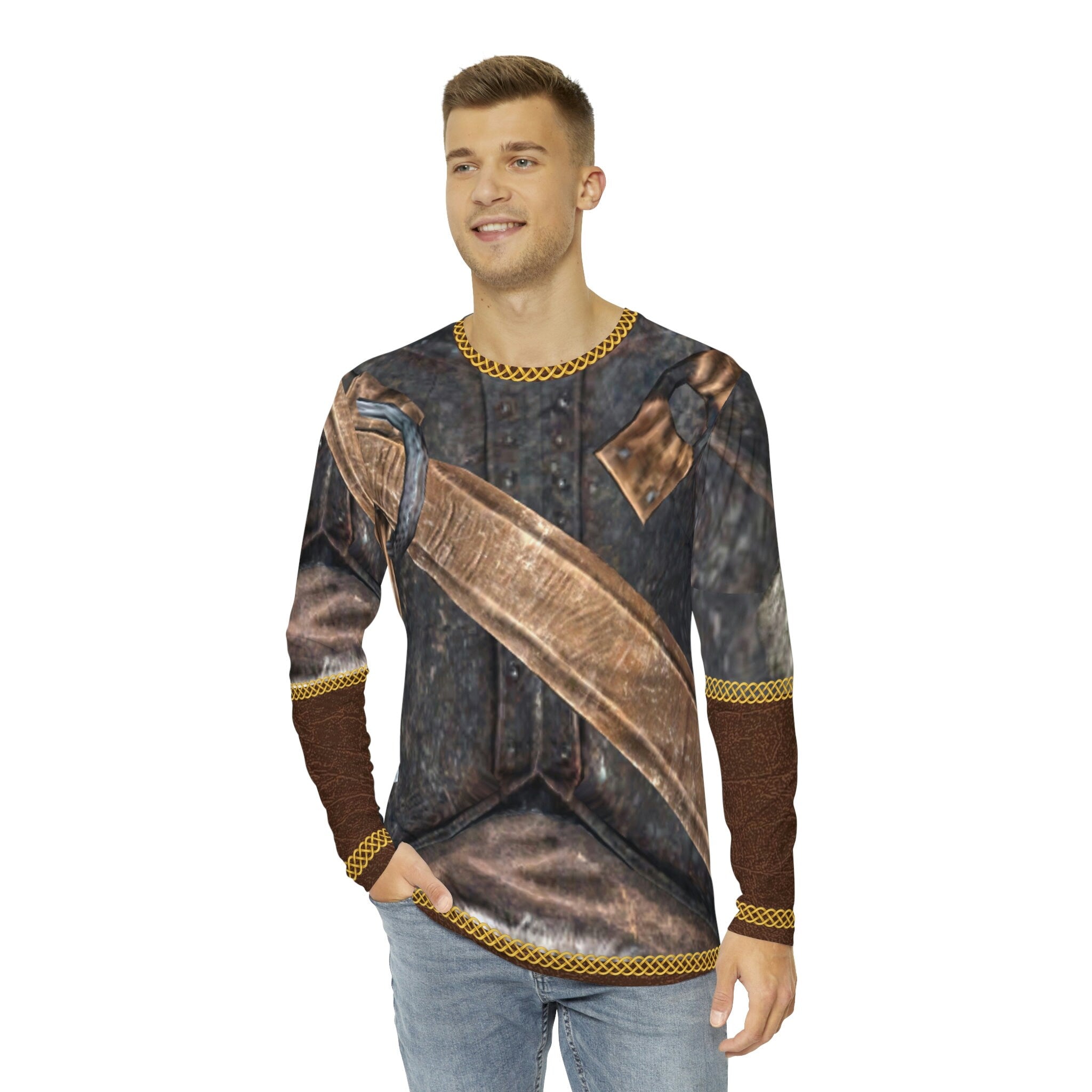 Fabled Fashion Men's Long Sleeve dragonborn Armour AOP Cosplay LARP attire  • Custom T shirt for men • men shirt with t shirt • valentines gift
