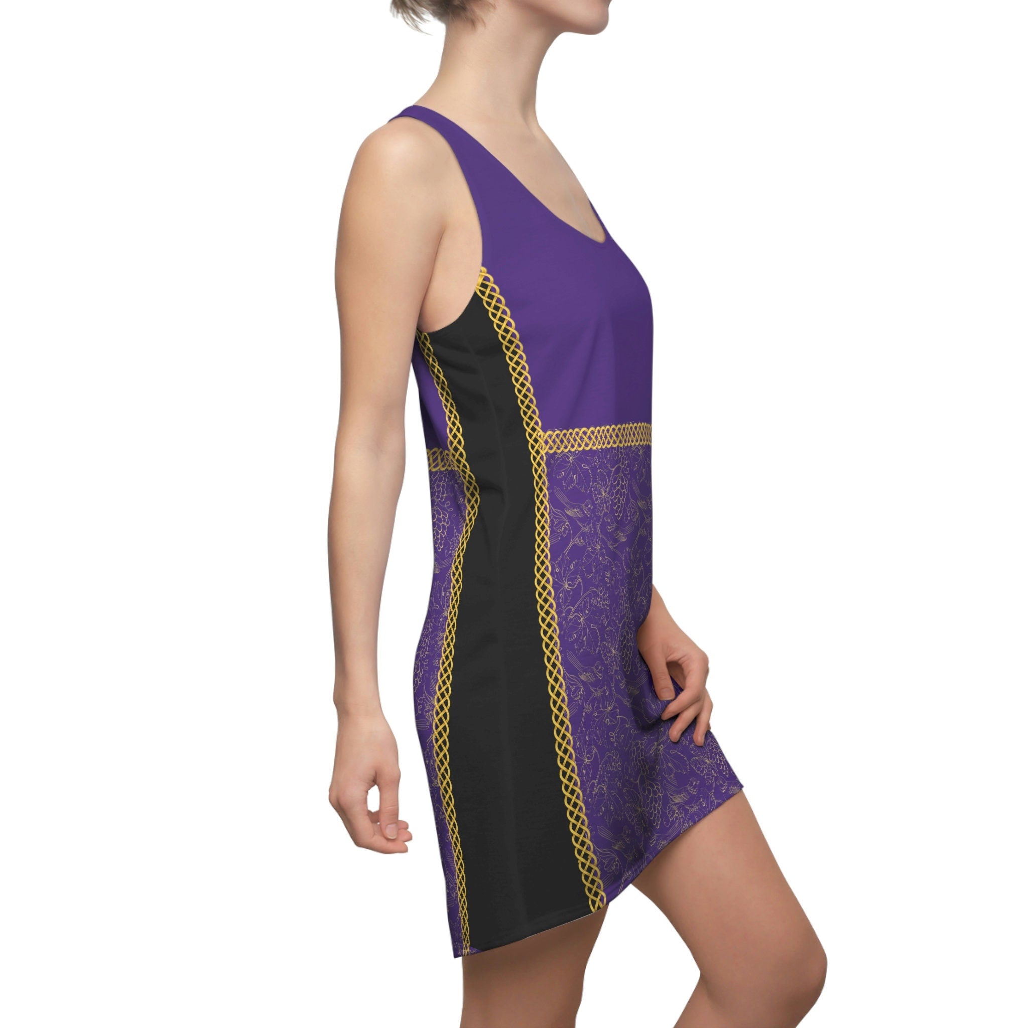 Fabled Fashion Purple Grapes and Celtic Knot effect Women's Cut & Sew Racerback Dress (AOP)