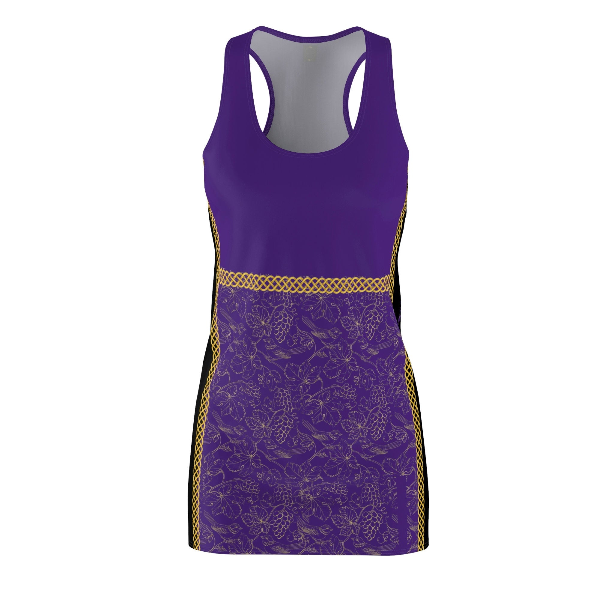 Fabled Fashion Purple Grapes and Celtic Knot effect Women's Cut & Sew Racerback Dress (AOP)