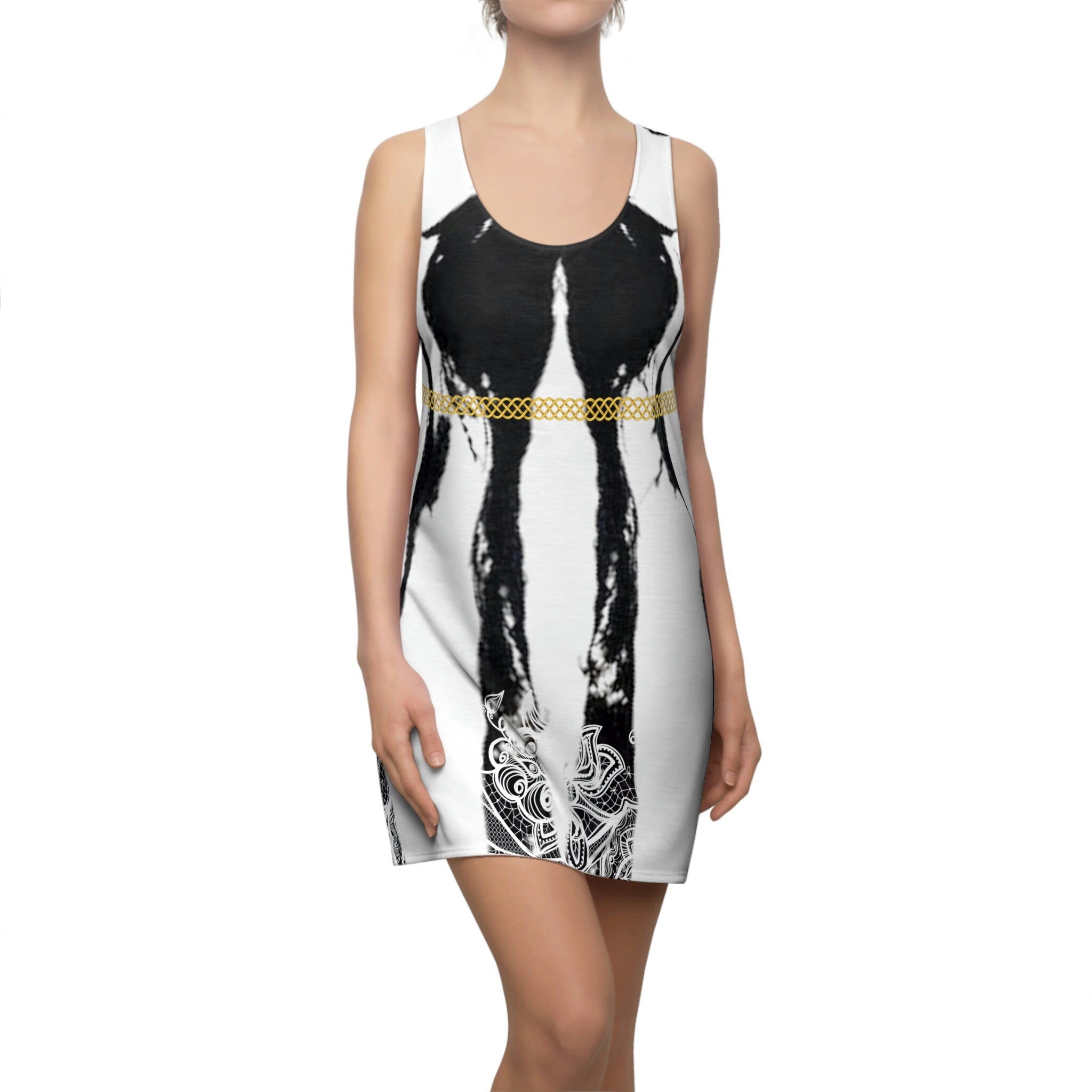 Fabled Fashion Carrara Marble mirror effect with Celtic Knot Women's Cut & Sew Racerback Dress (AOP)