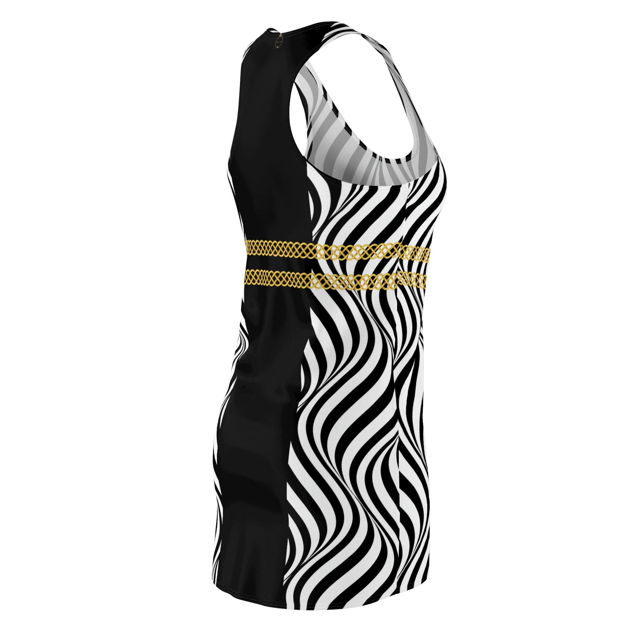 Fabled Fashion Black/White optical illusion Celtic Knot Women's Cut & Sew Racerback Dress (AOP)