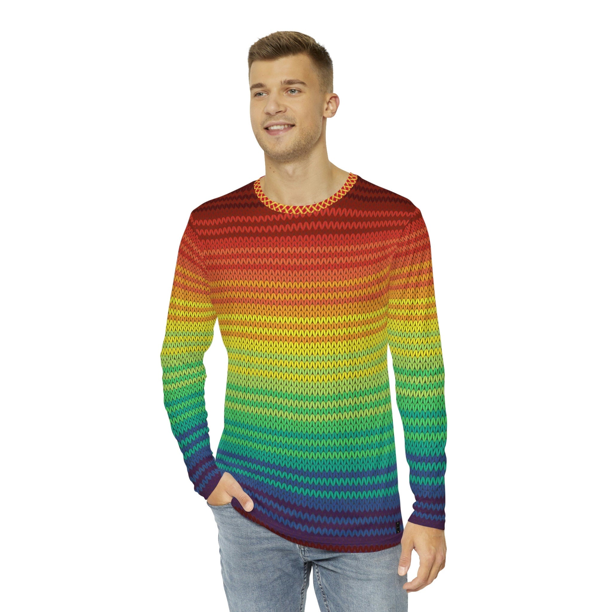 Fabled Fashion Men's Long Sleeve Mexican Poncho Print Celtic Collar AOP Shirt