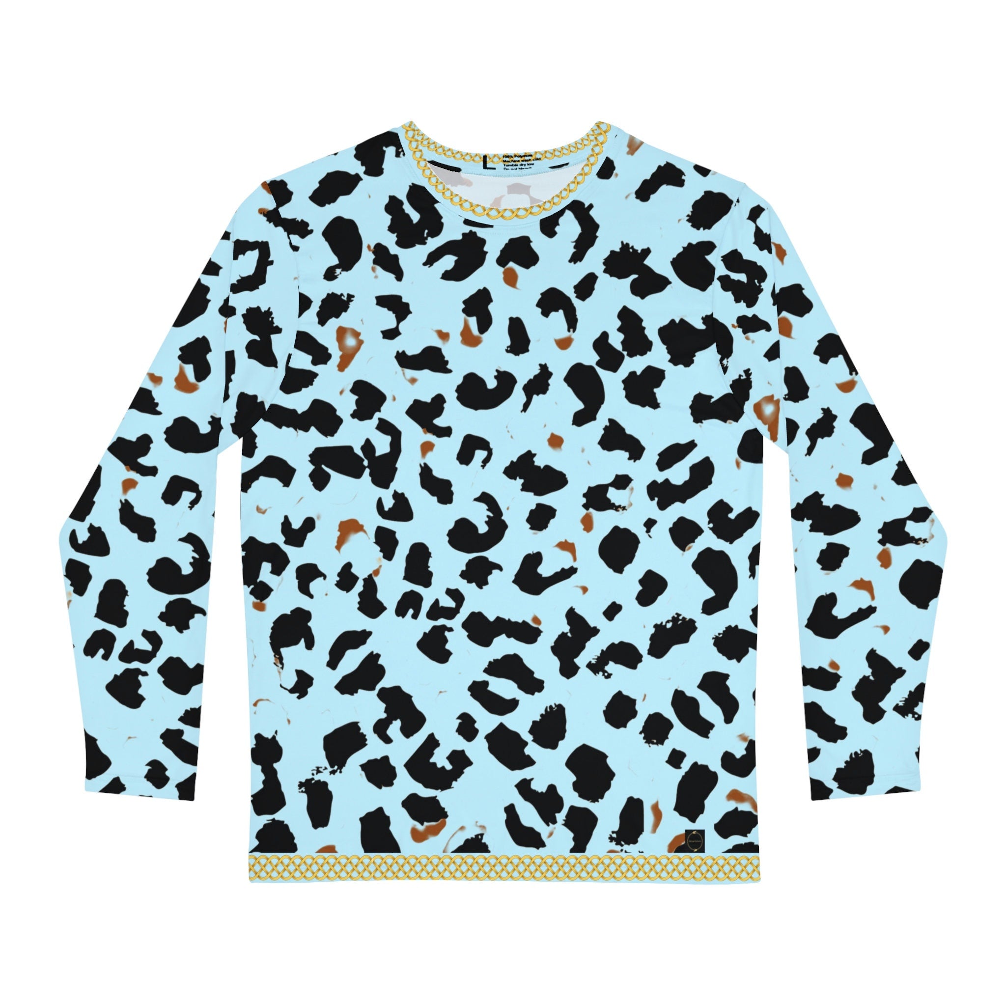 Fabled Fashion Men's Long Sleeve Light blue Leopard print with celtic chain effect AOP Shirt