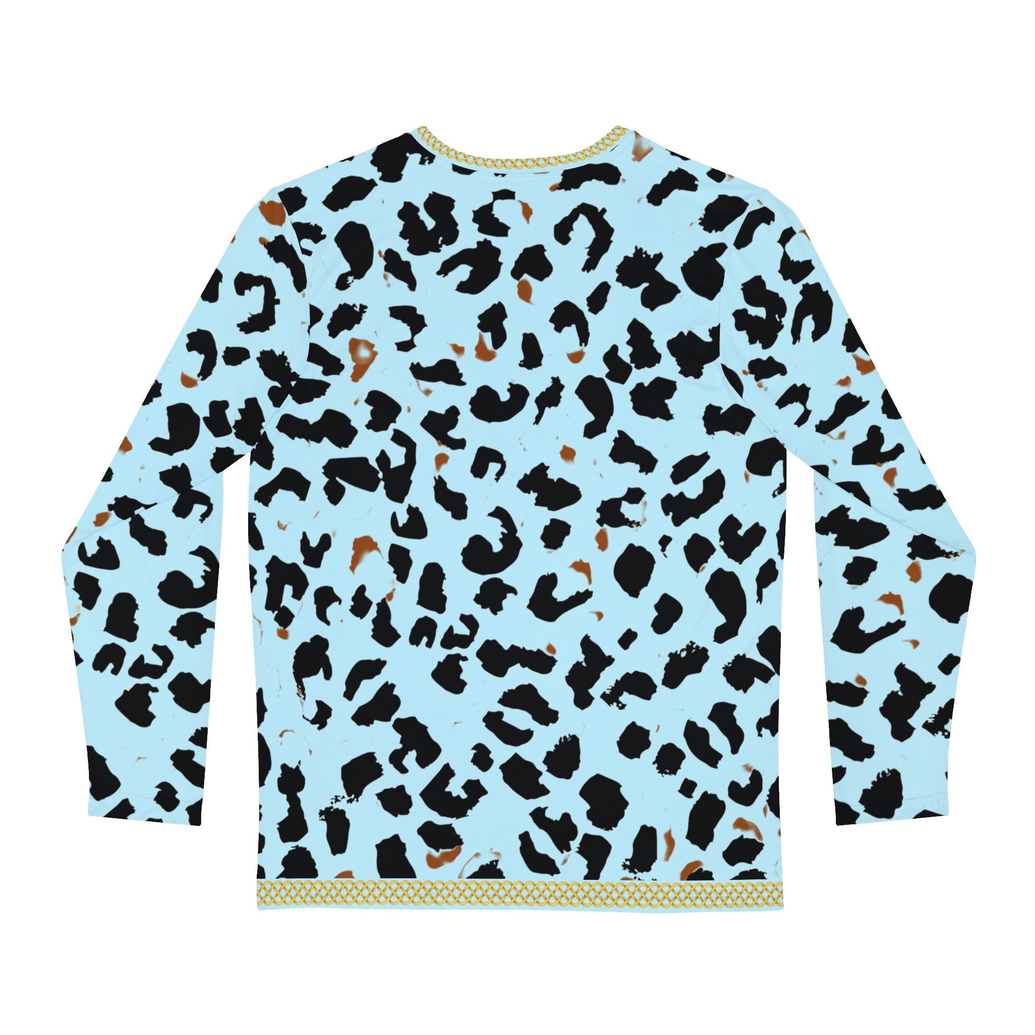 Fabled Fashion Men's Long Sleeve Light blue Leopard print with celtic chain effect AOP Shirt