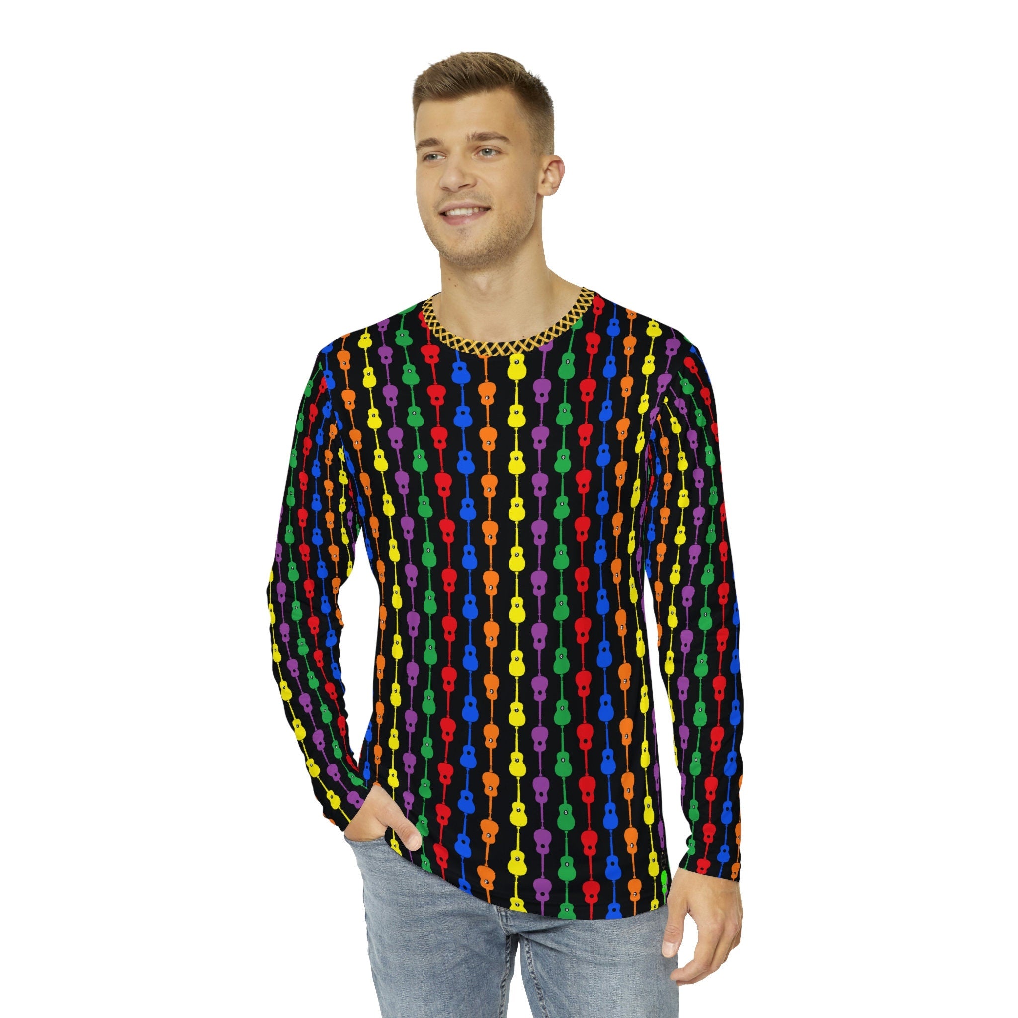 Fabled Fashion Guitar Duets multicolour pattern AOP Men's Long sleeve Shirt