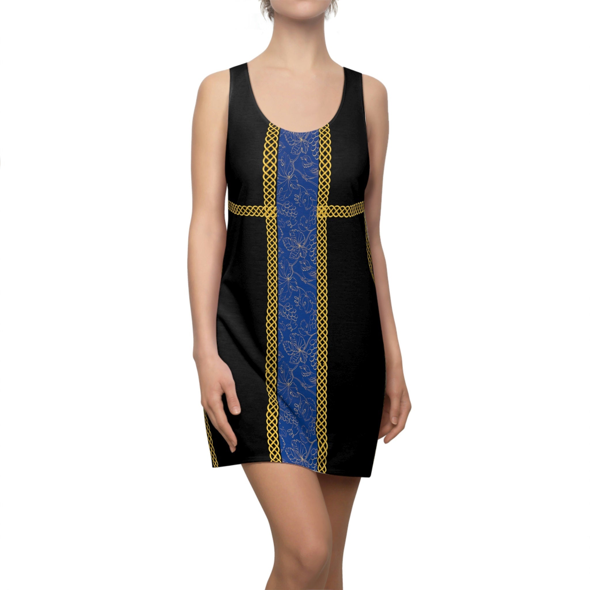 Fabled Fashion Blue grape band with Celtic knot effect Black Women's Cut & Sew Racerback Dress (AOP)