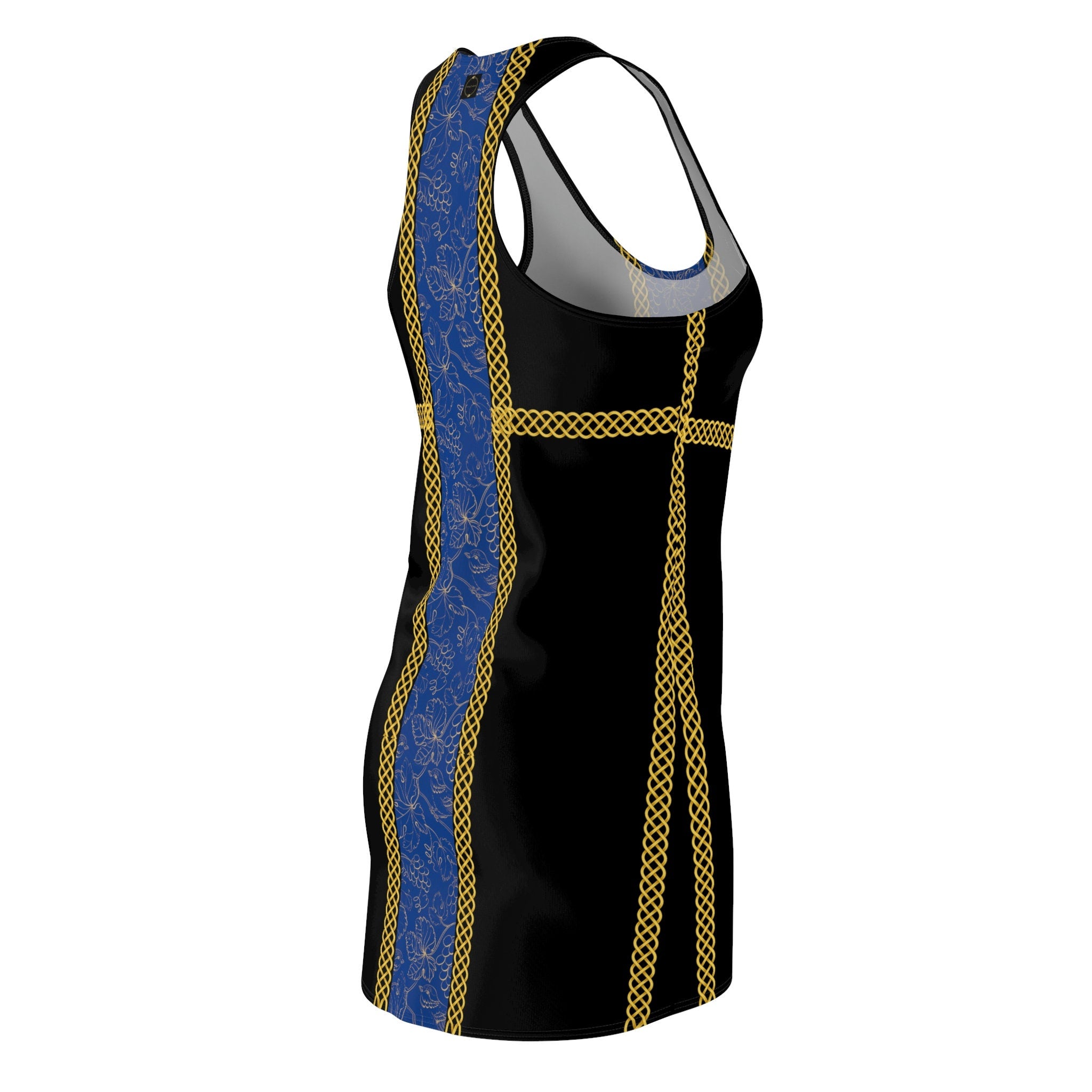 Fabled Fashion Blue grape band with Celtic knot effect Black Women's Cut & Sew Racerback Dress (AOP)