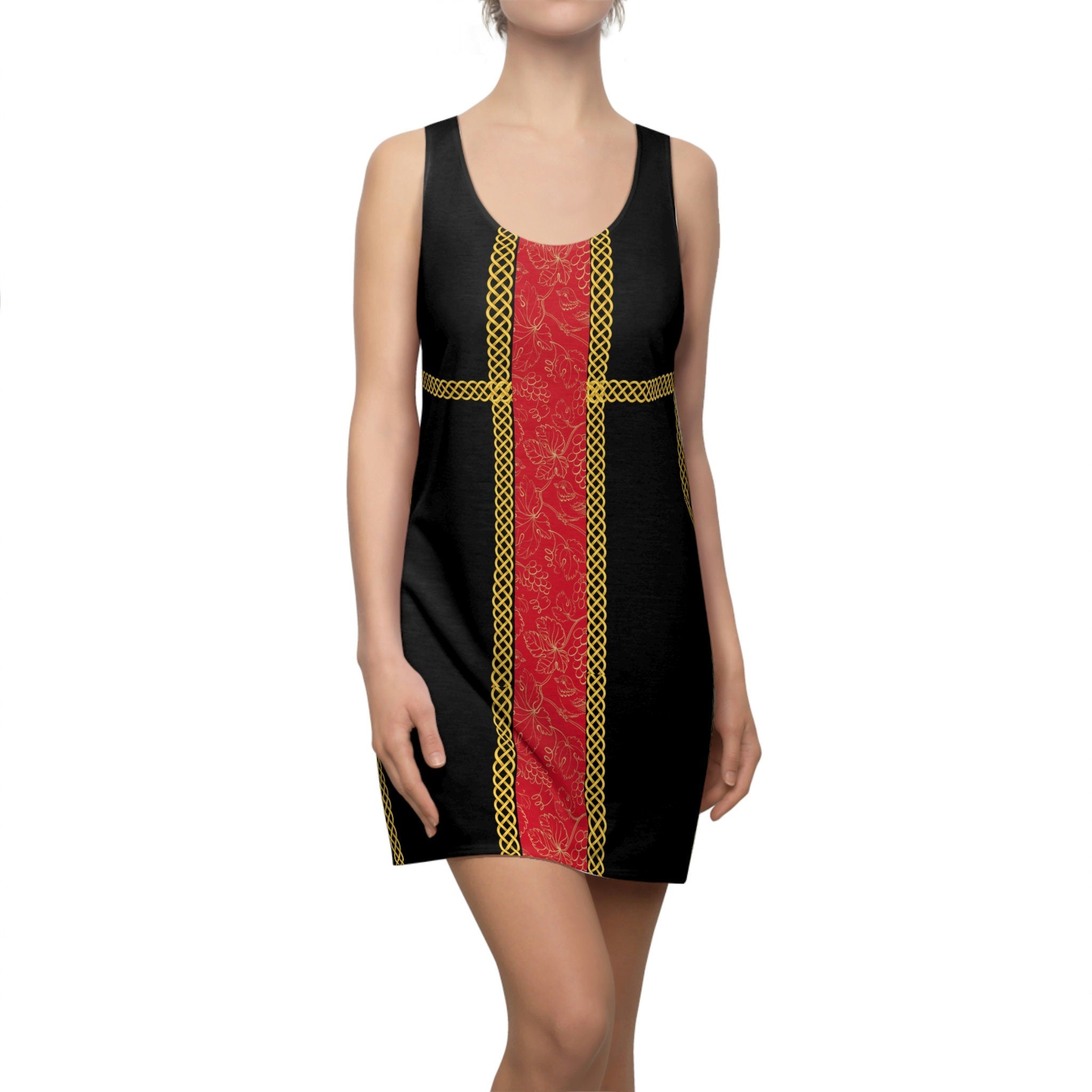 Fabled Fashion Red grape band with Celtic knot effect Black Women's Cut & Sew Racerback Dress (AOP)