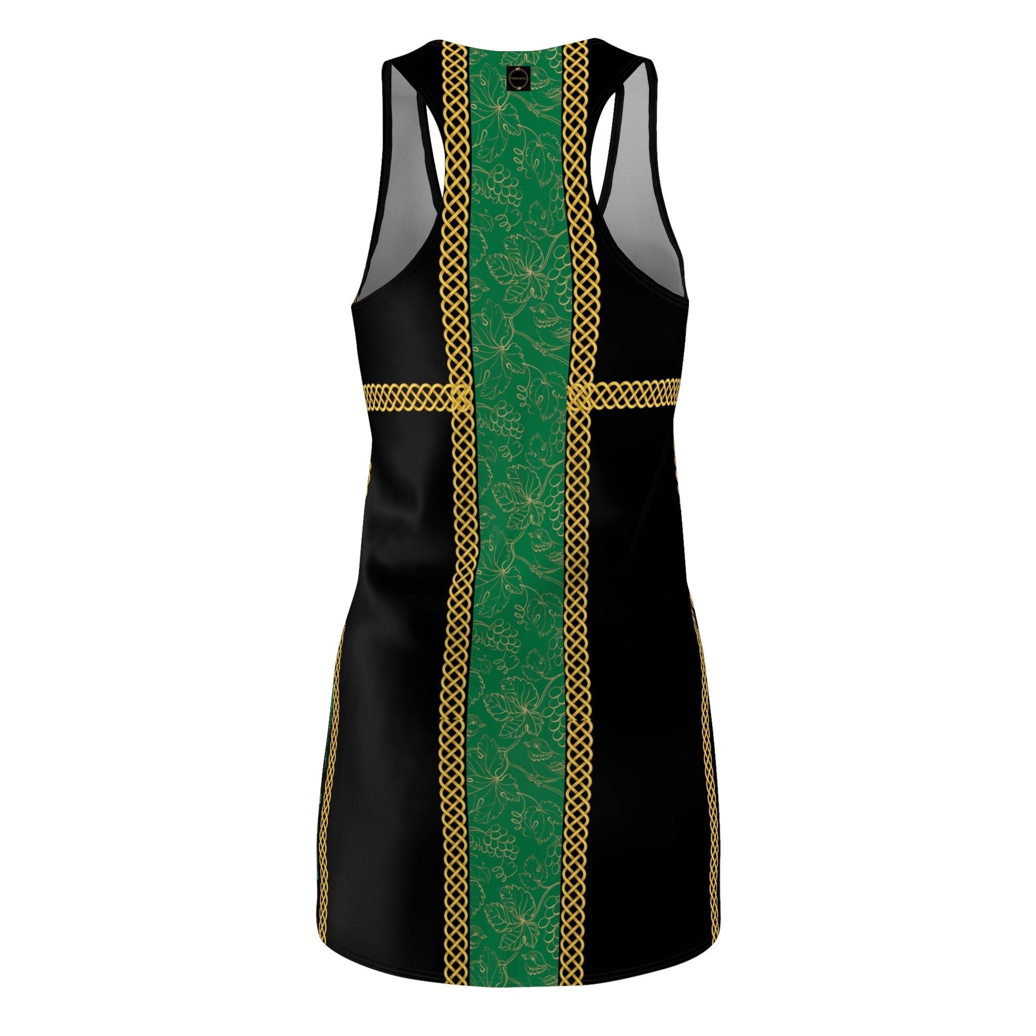 Fabled Fashion Green grape band with Celtic knot effect Black Women's Cut & Sew Racerback Dress (AOP)