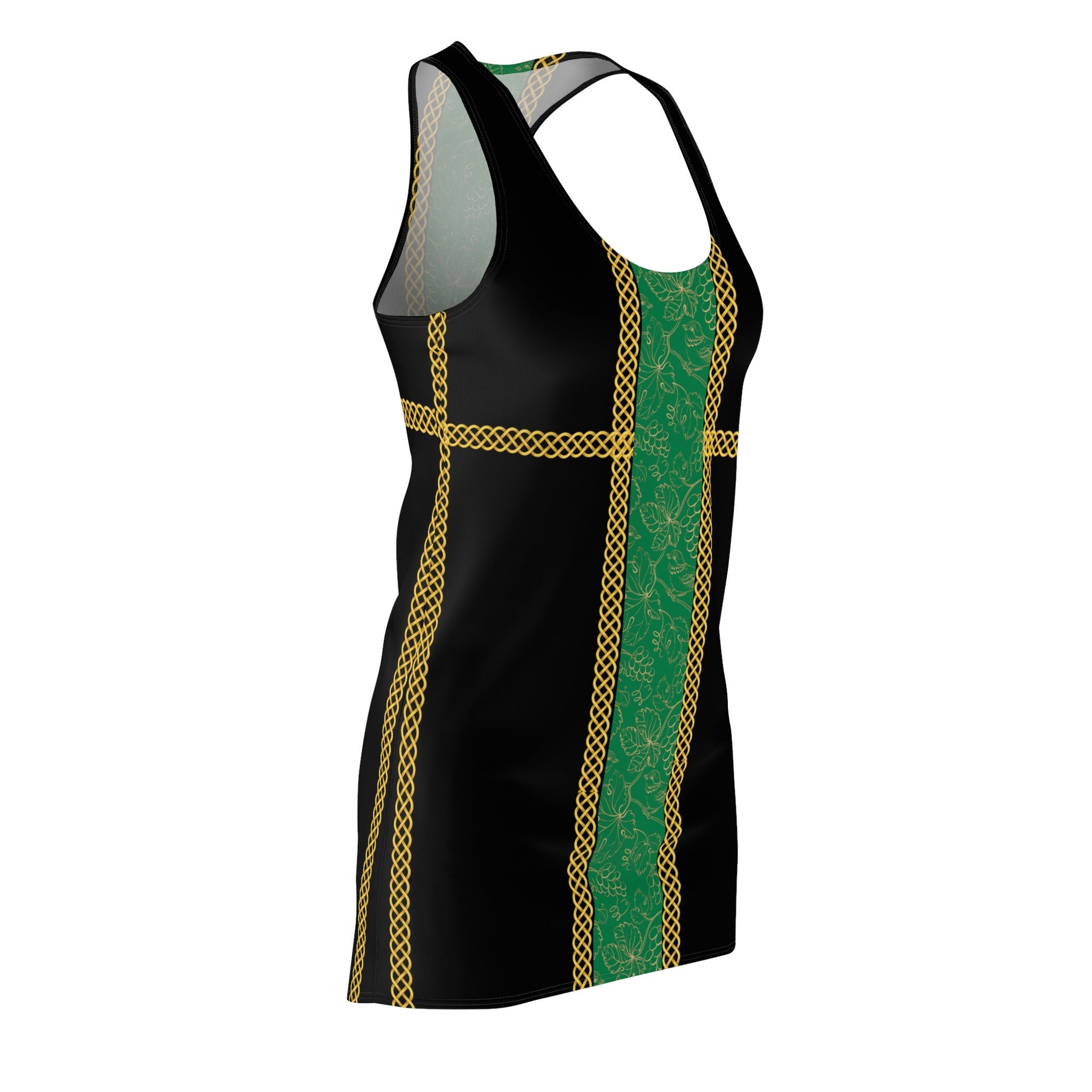 Fabled Fashion Green grape band with Celtic knot effect Black Women's Cut & Sew Racerback Dress (AOP)