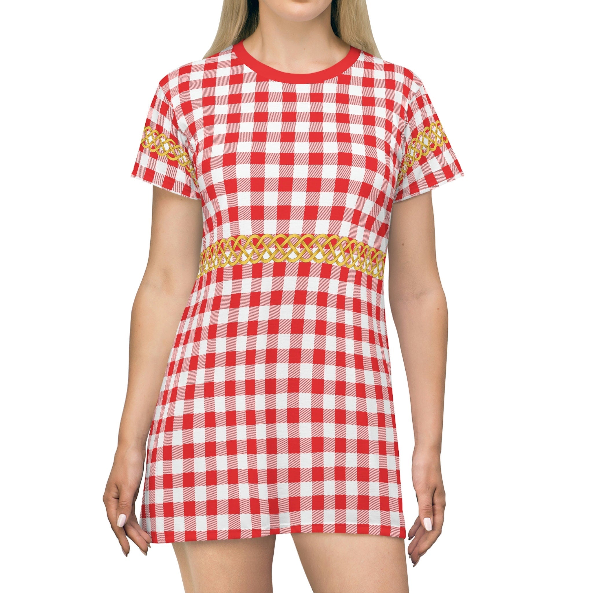 Fabled Fashion Celtic Knot Gingham pattern All Over Print Spring/Summer T-Shirt Dress