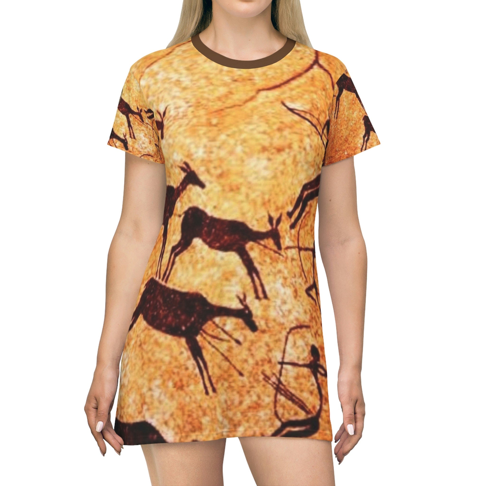 Fabled Fashion Prehistoric Cave Painting All Over Print Spring/Summer T-Shirt Dress