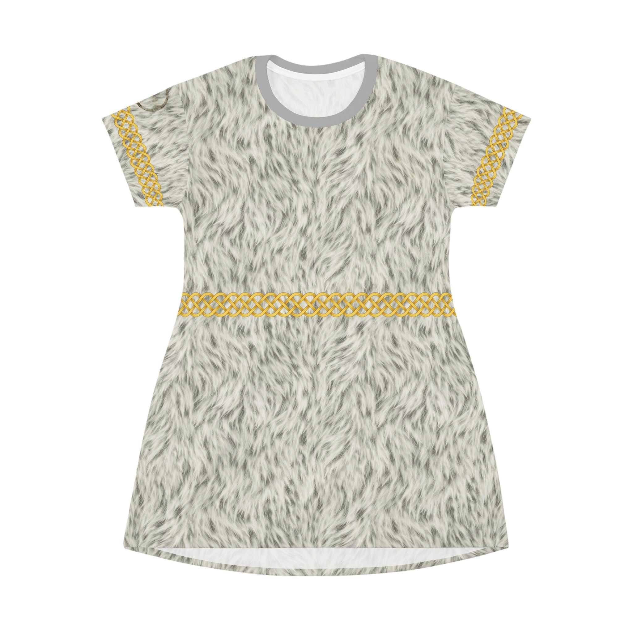 Fabled Fashion Celtic Knot White Fur effect Medieval Fashions All Over Print Spring/Summer T-Shirt Dress