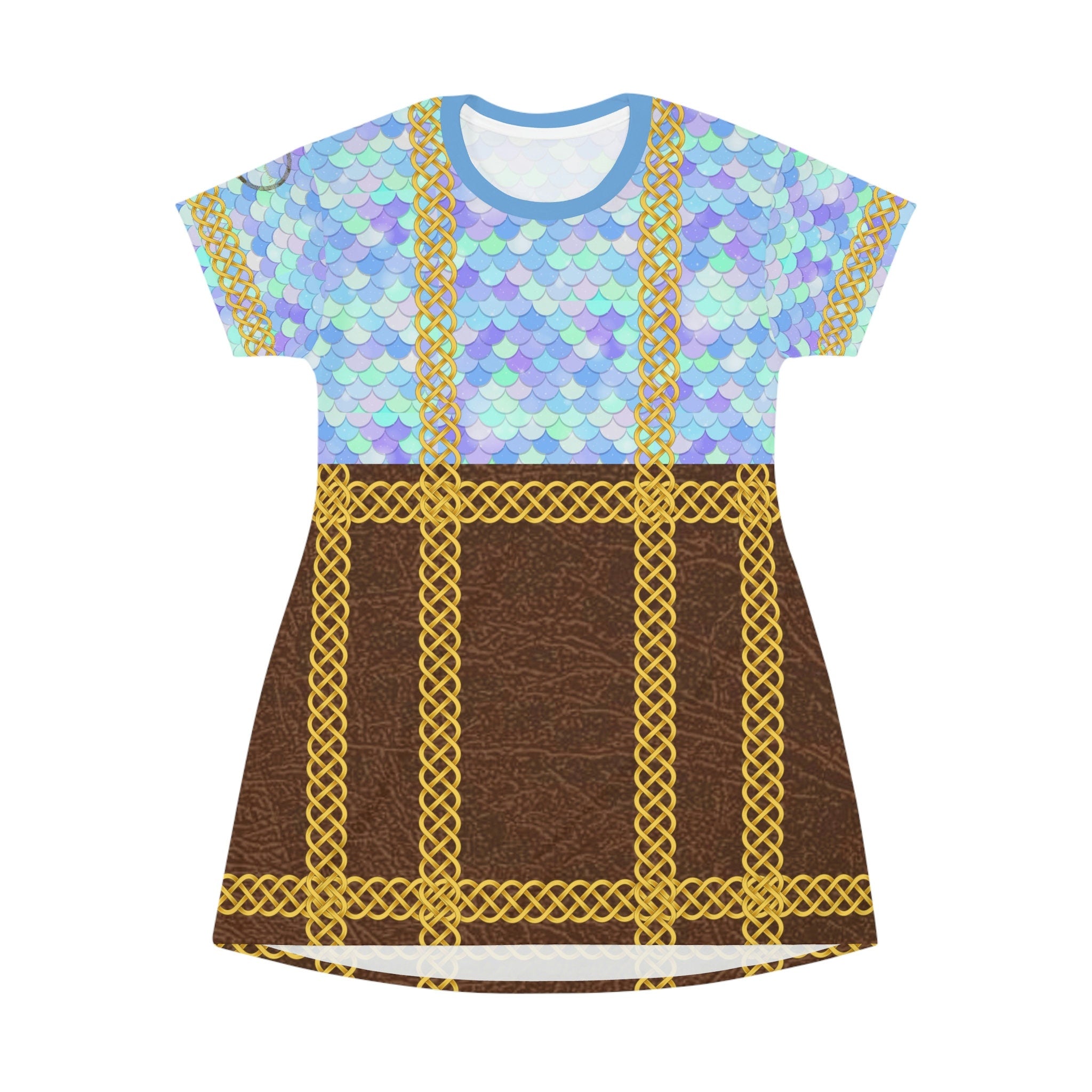 Fabled Fashion Mermaid Tail skin and Leather effect Celtic knot Medieval fashion All Over Print T-Shirt Dress