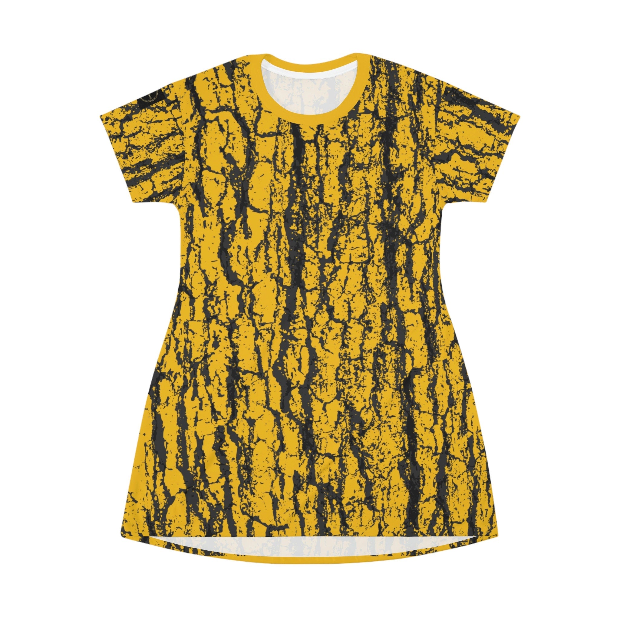 Fabled Fashion Bark effect Yellow All Over Print Spring/Summer T-Shirt Dress