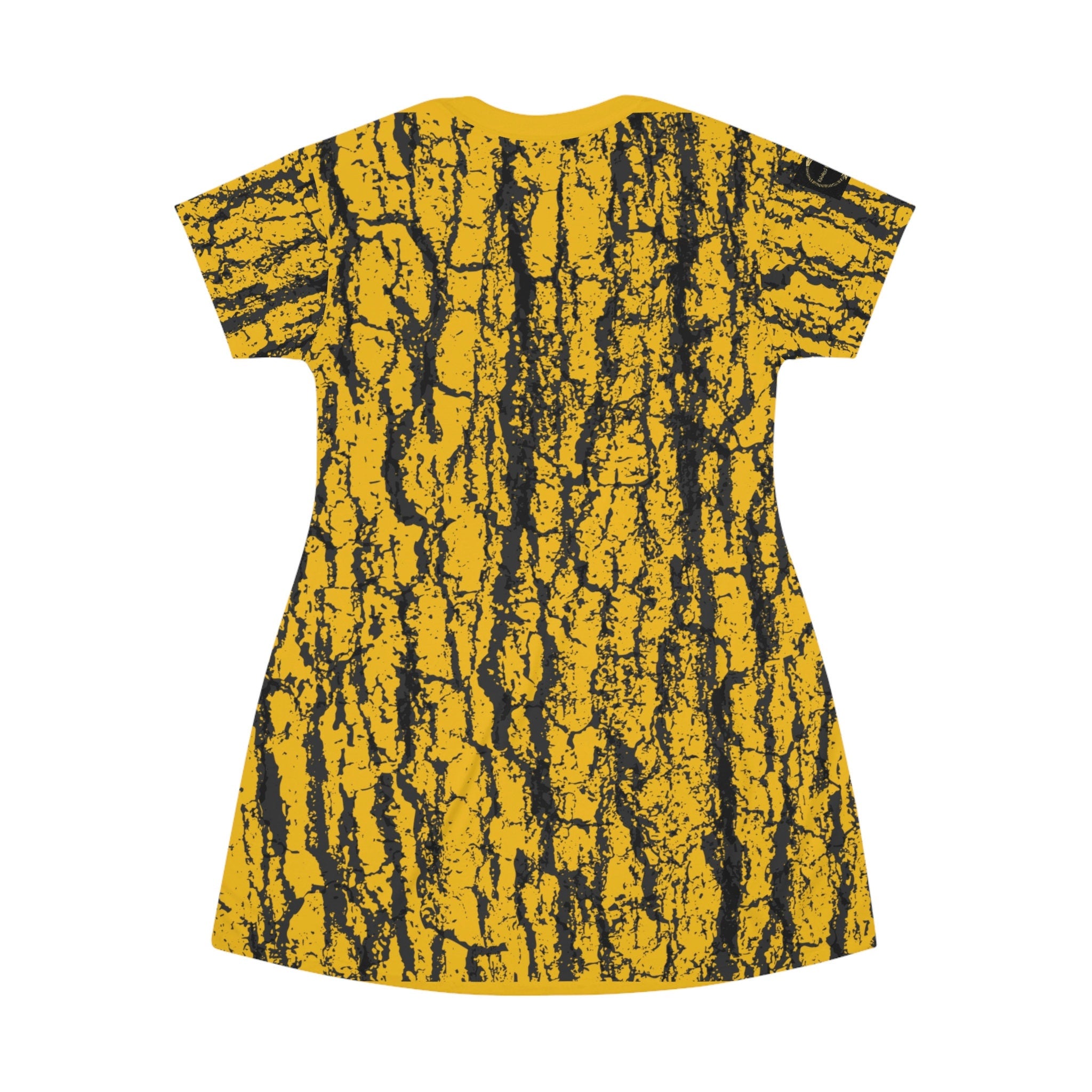 Fabled Fashion Bark effect Yellow All Over Print Spring/Summer T-Shirt Dress