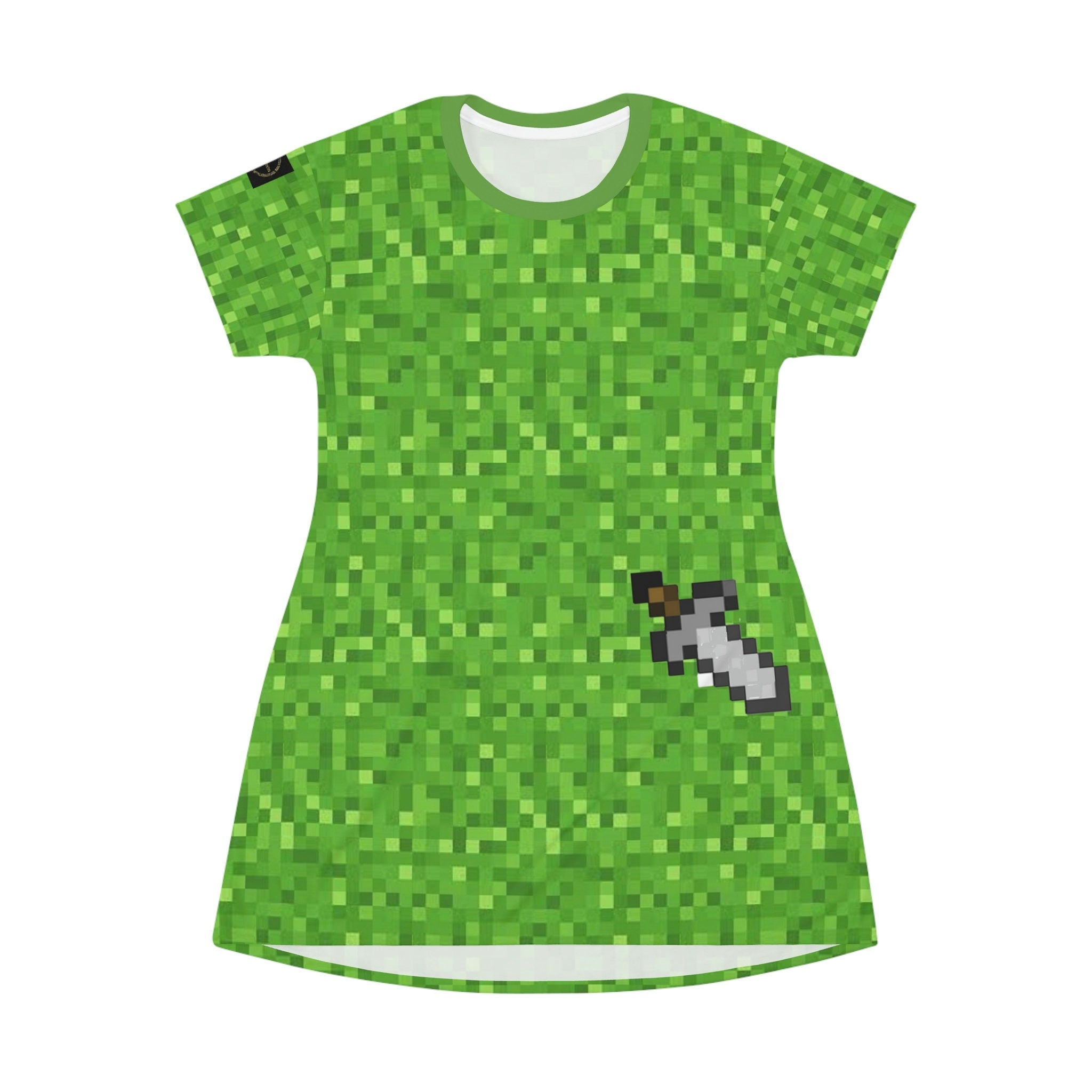 Fabled Fashion Minecraft inspired green pixels style All Over Print Spring/Summer T-Shirt Dress