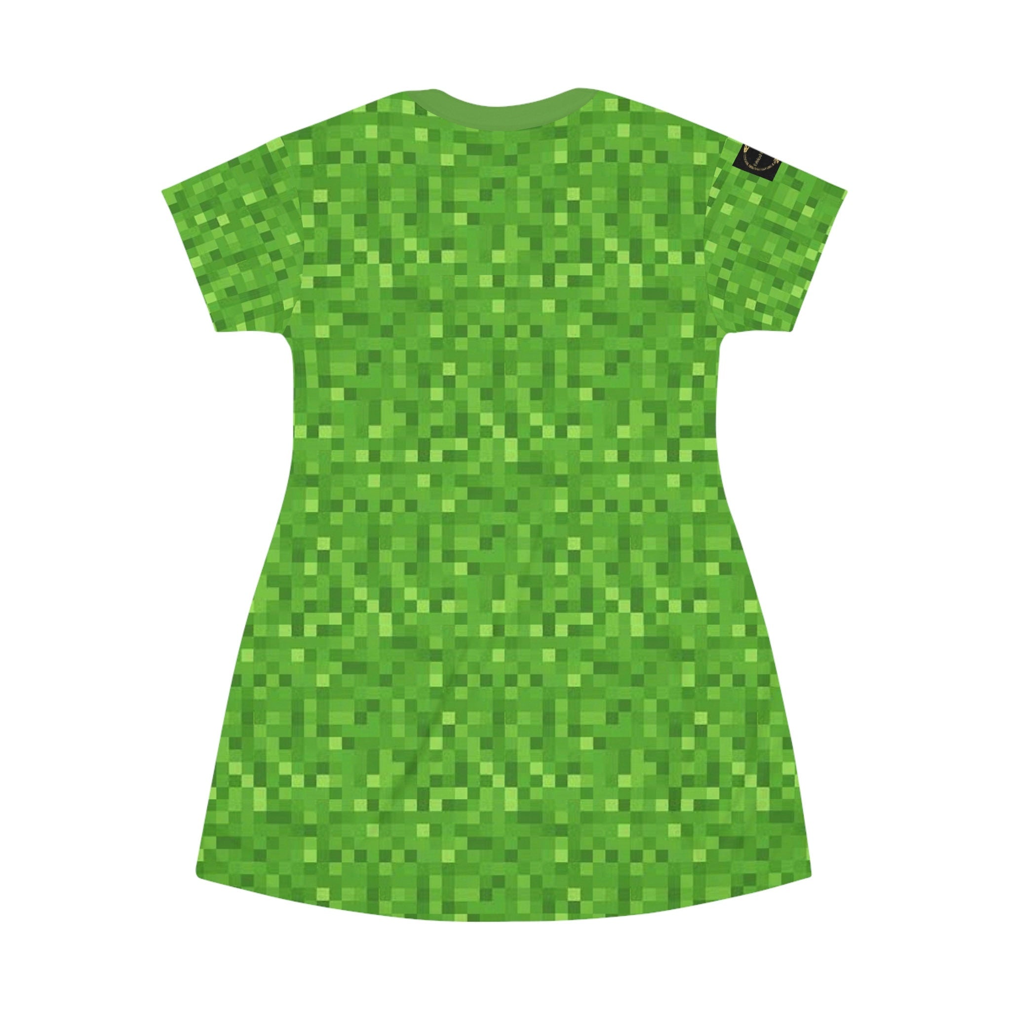 Fabled Fashion Minecraft inspired green pixels style All Over Print Spring/Summer T-Shirt Dress