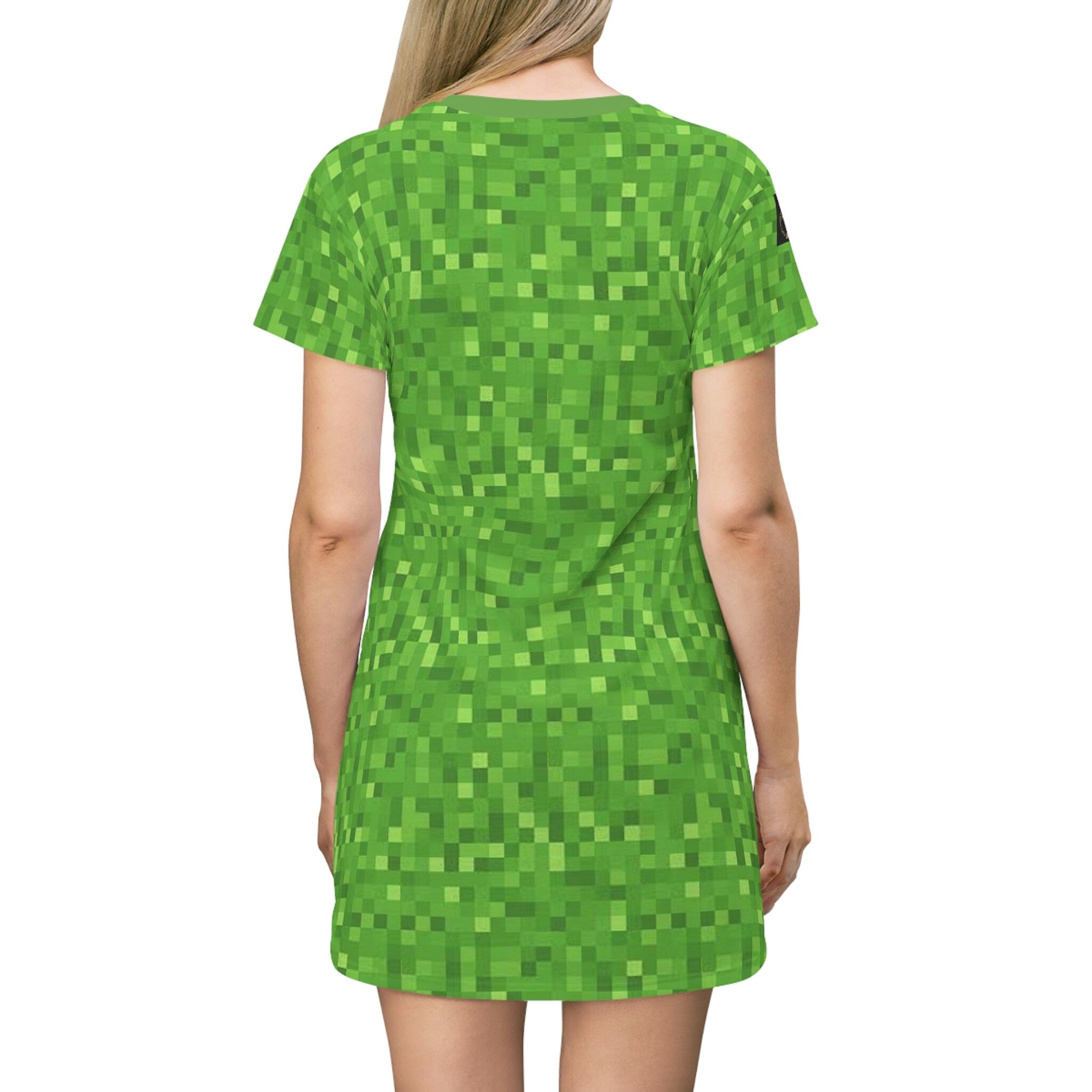 Fabled Fashion Minecraft inspired green pixels style All Over Print Spring/Summer T-Shirt Dress