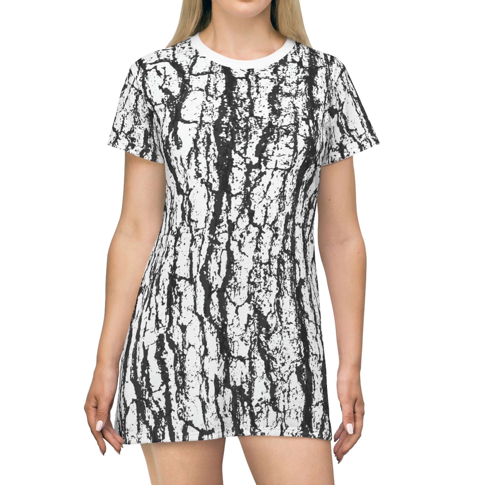 Fabled Fashion White Bark All Over Print Spring/Summer T-Shirt Dress