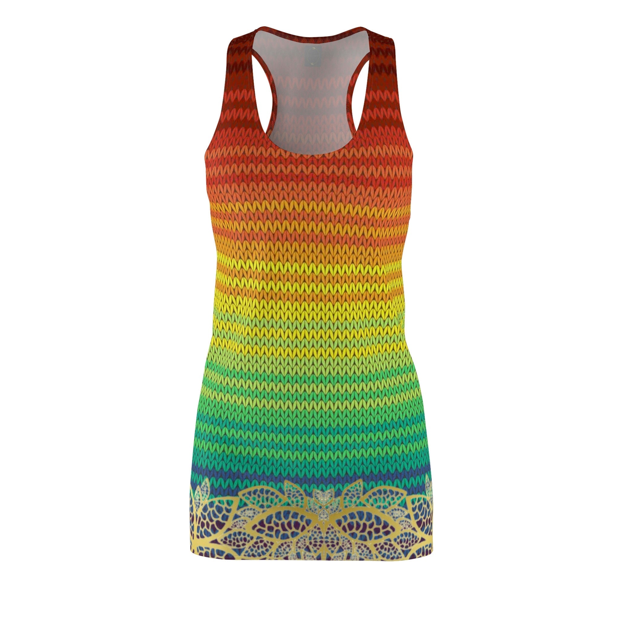 Fabled Fashion Mexican Poncho and Gold Lace effect Women's Cut & Sew Racerback Dress (AOP)