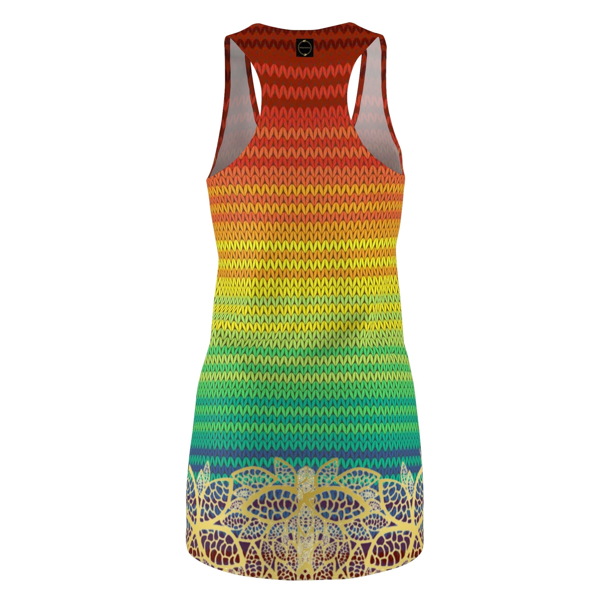 Fabled Fashion Mexican Poncho and Gold Lace effect Women's Cut & Sew Racerback Dress (AOP)