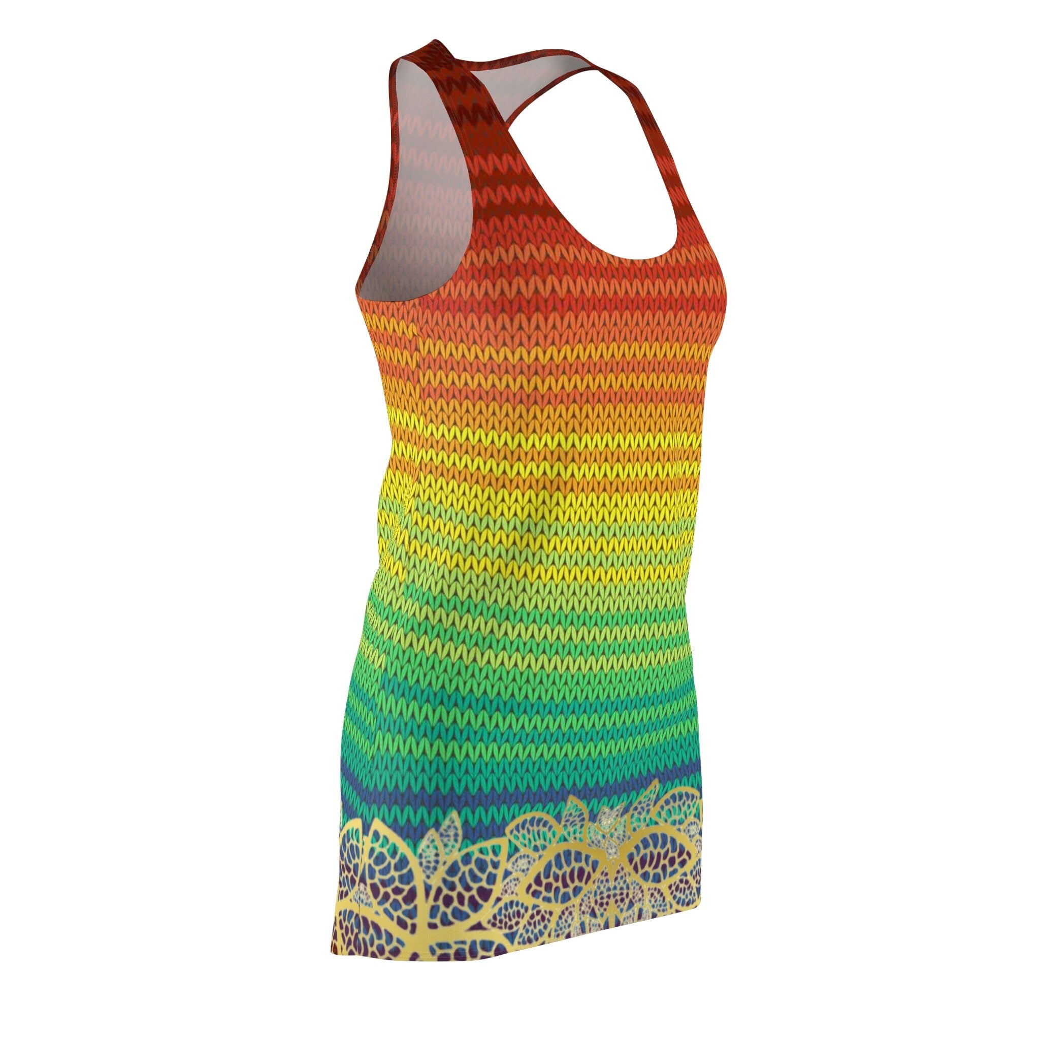 Fabled Fashion Mexican Poncho and Gold Lace effect Women's Cut & Sew Racerback Dress (AOP)
