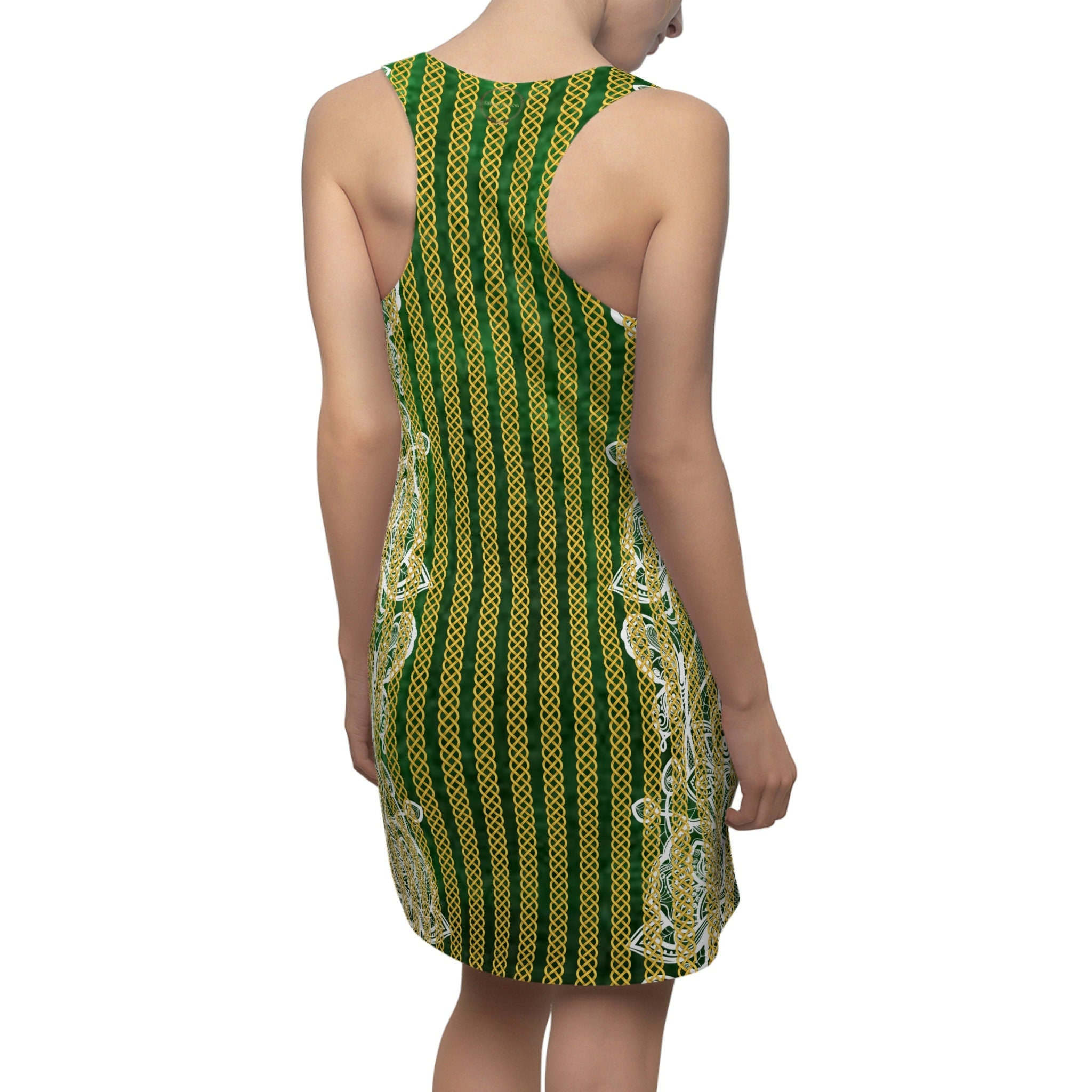 Fabled Fashion Green velvet and lace effect Celtic Knot Women's Cut & Sew Racerback Dress (AOP)