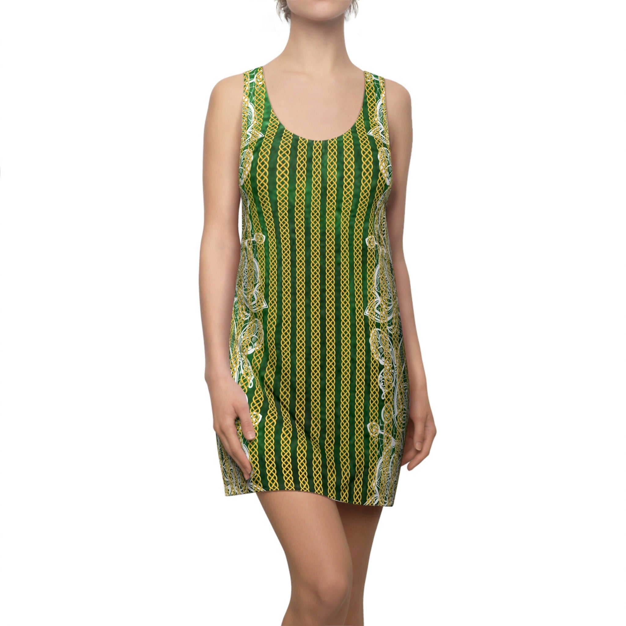 Fabled Fashion Green velvet and lace effect Celtic Knot Women's Cut & Sew Racerback Dress (AOP)