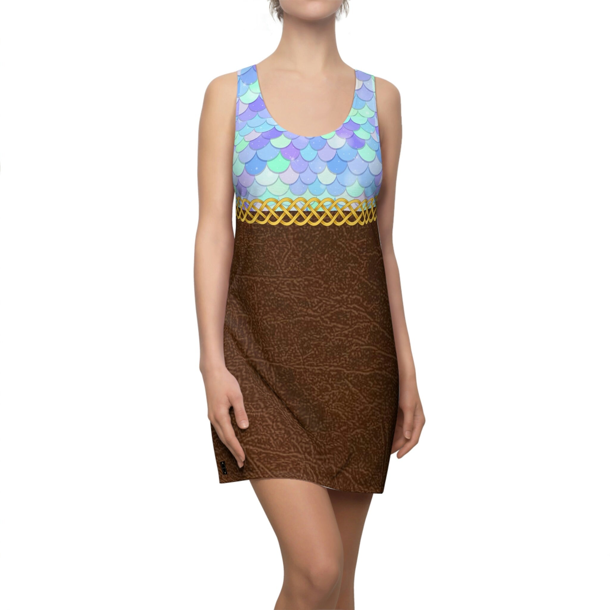 Fabled Fashion Mermaid scales and Leather effect Celtic Knot Women's Cut & Sew Racerback Dress (AOP)
