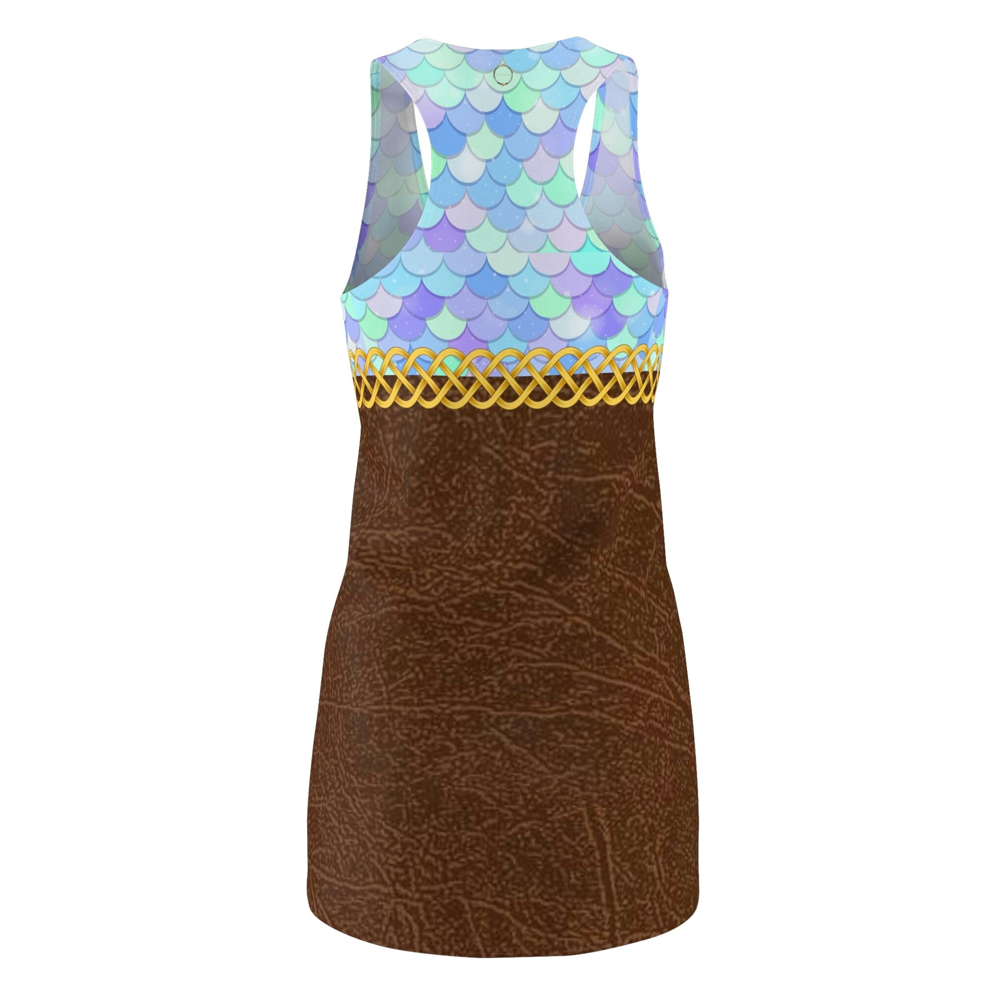 Fabled Fashion Mermaid scales and Leather effect Celtic Knot Women's Cut & Sew Racerback Dress (AOP)