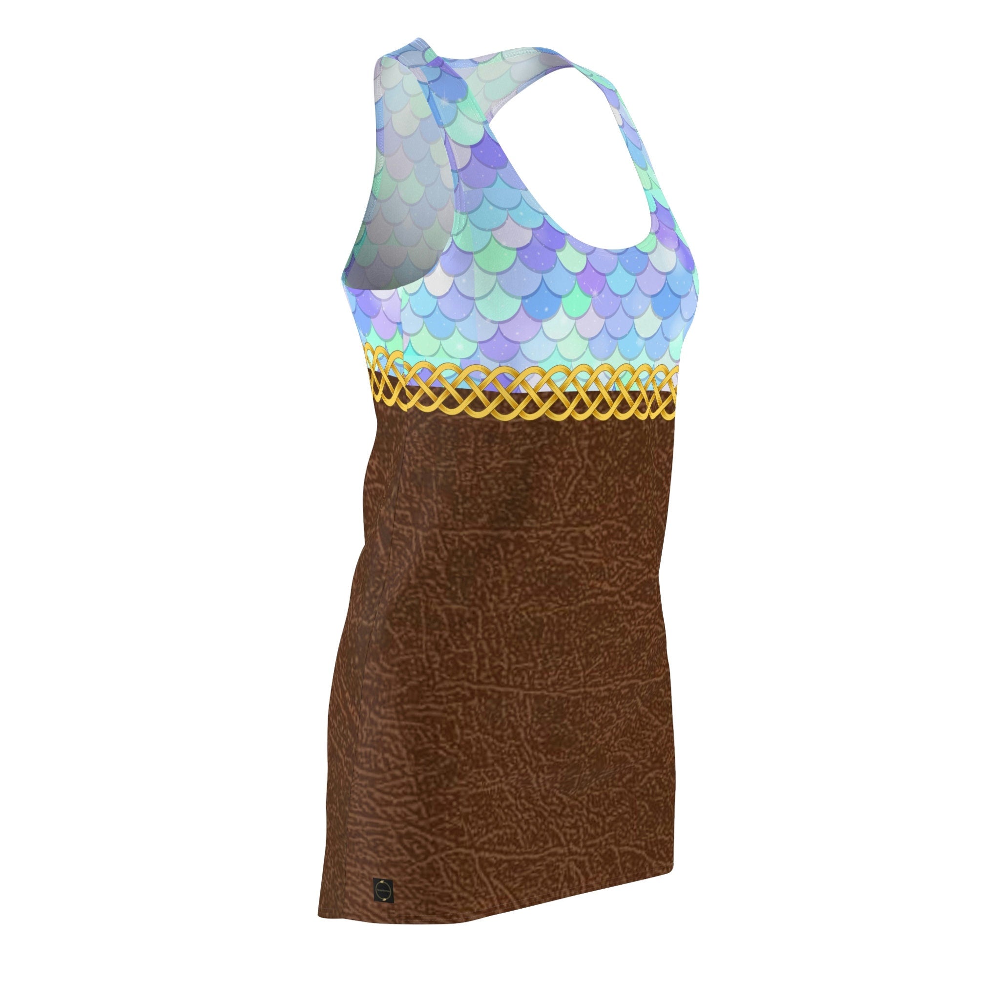 Fabled Fashion Mermaid scales and Leather effect Celtic Knot Women's Cut & Sew Racerback Dress (AOP)