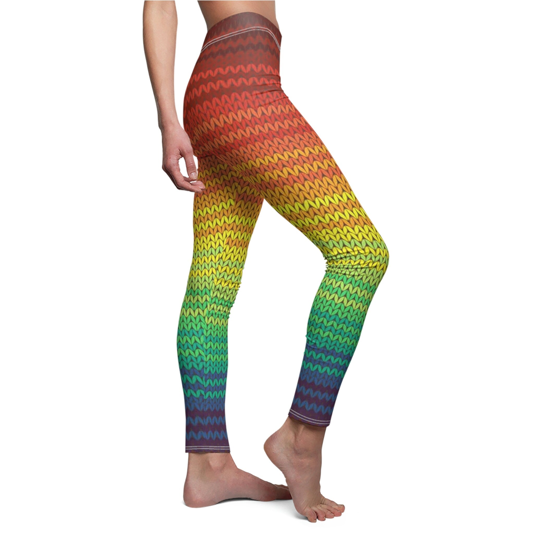 Fabled Fashion Mexican Poncho knit effect Women's Cut & Sew Casual Leggings (AOP)