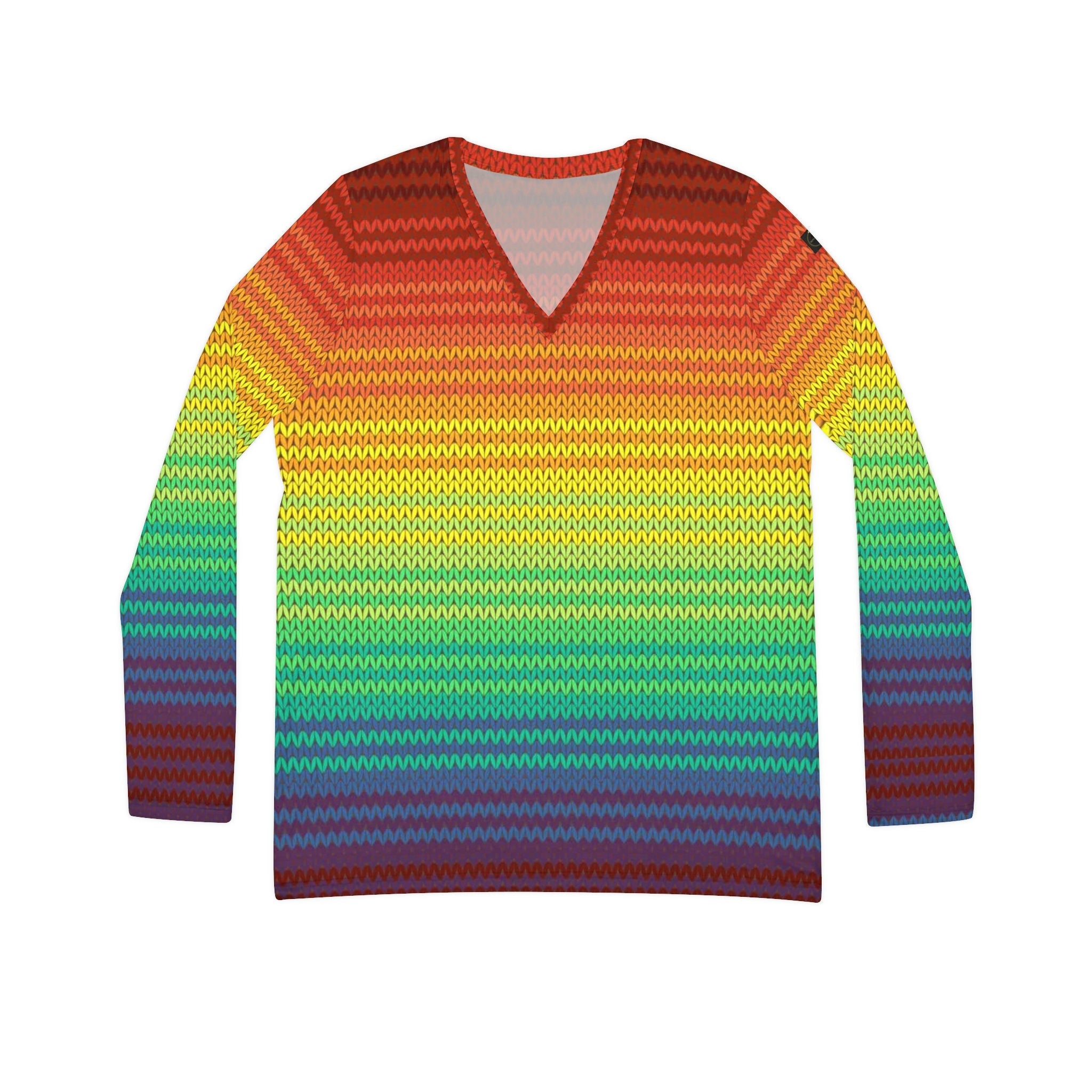 Fabled Fashion Mexican Knit effect Women's Long Sleeve V-neck Shirt (AOP)