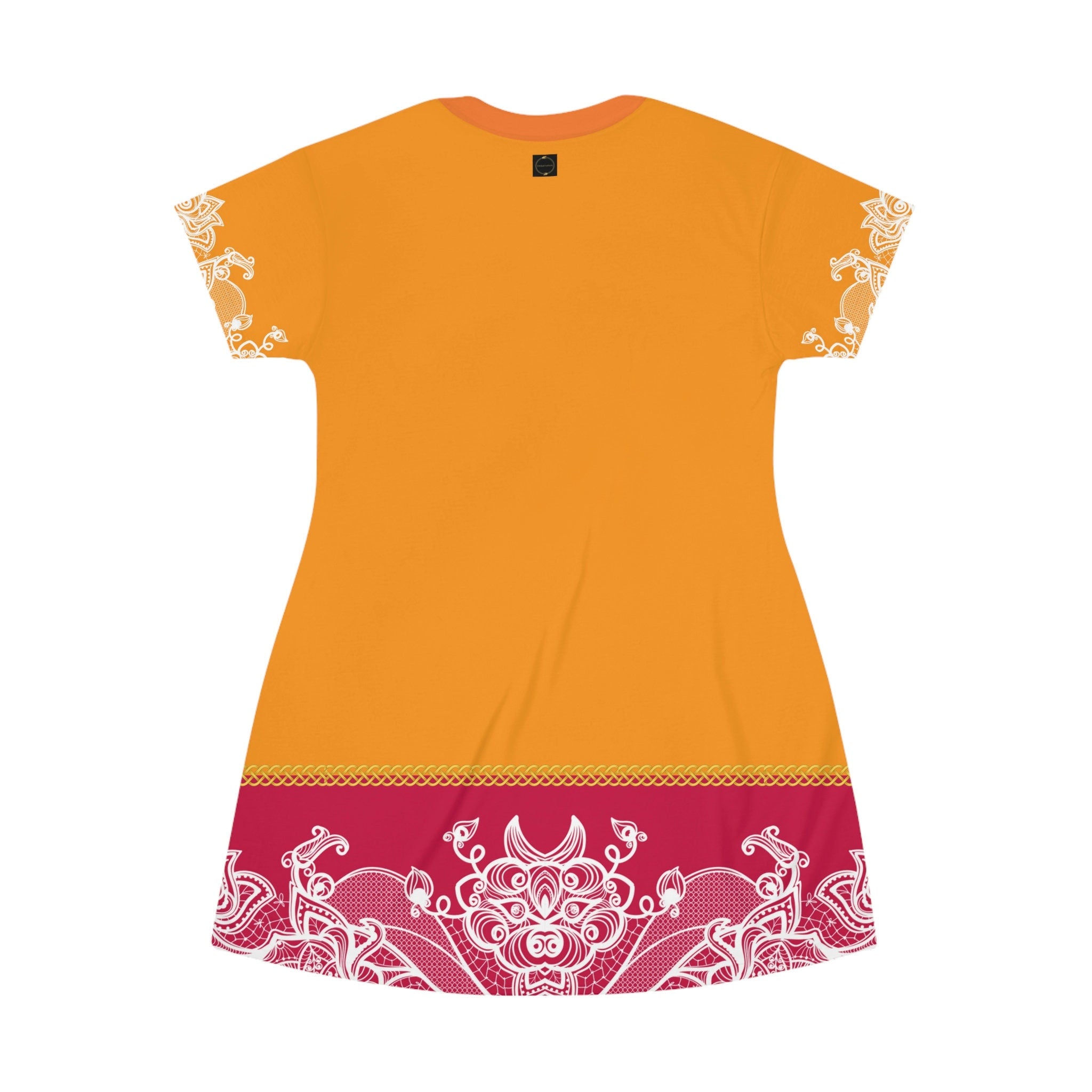 Fabled Fashion Velma Dinkley colour inspired Lace effect with Celtic Knot All Over Print Spring/Summer T-Shirt Dress