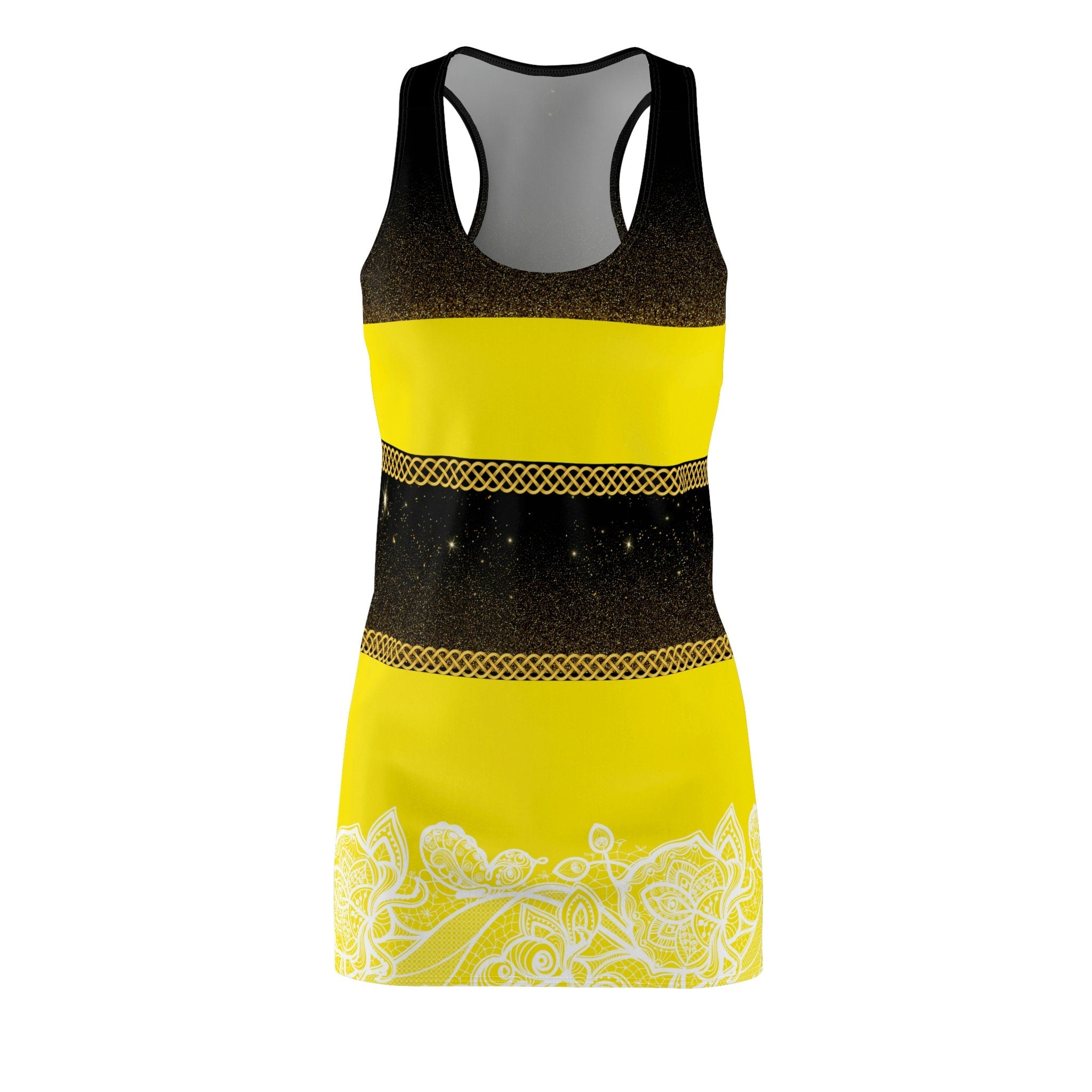 Fabled Fashion Cosmic Bee Fur Celtic Knot Women's Cut & Sew Racerback Dress (AOP) BeeWear!