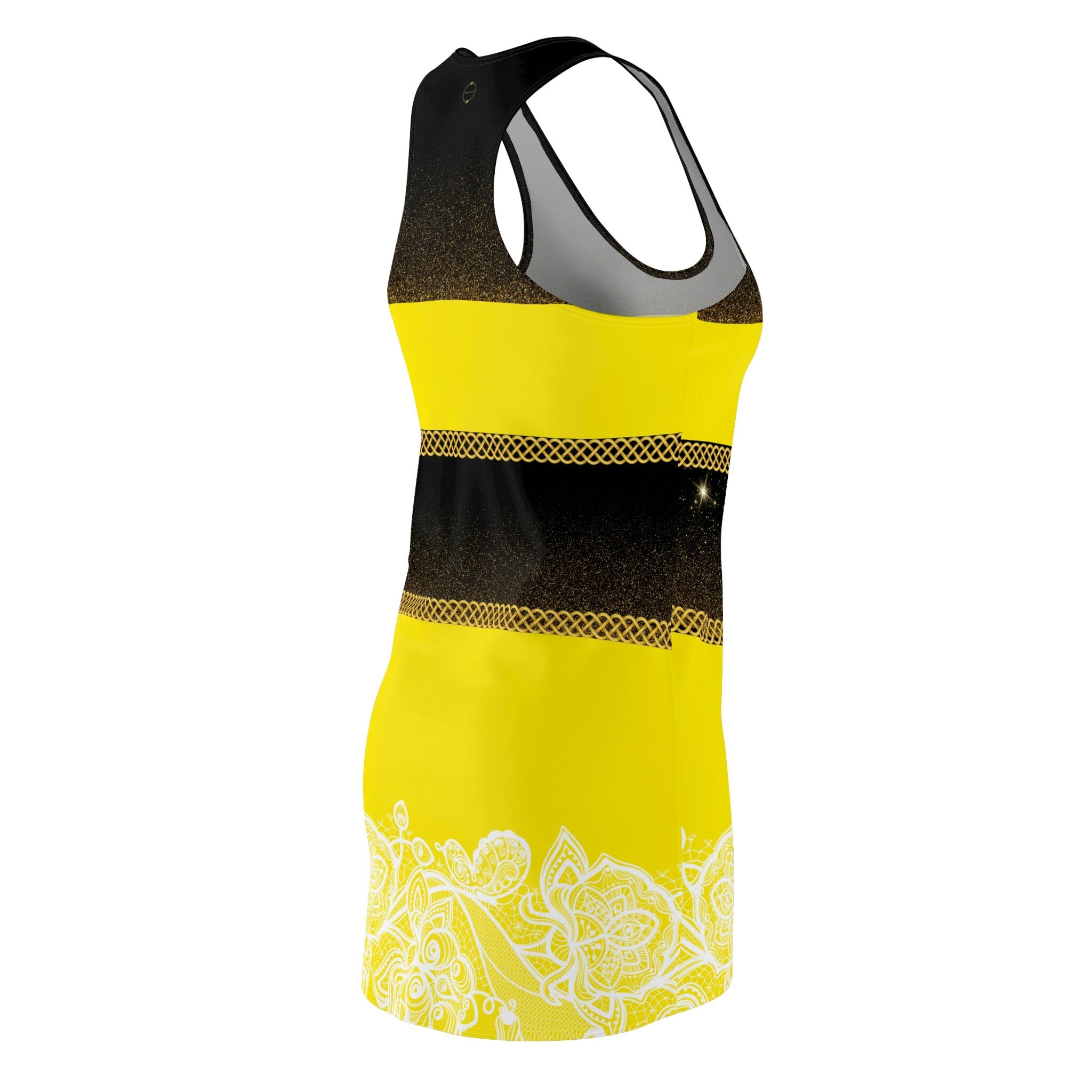 Fabled Fashion Cosmic Bee Fur Celtic Knot Women's Cut & Sew Racerback Dress (AOP) BeeWear!