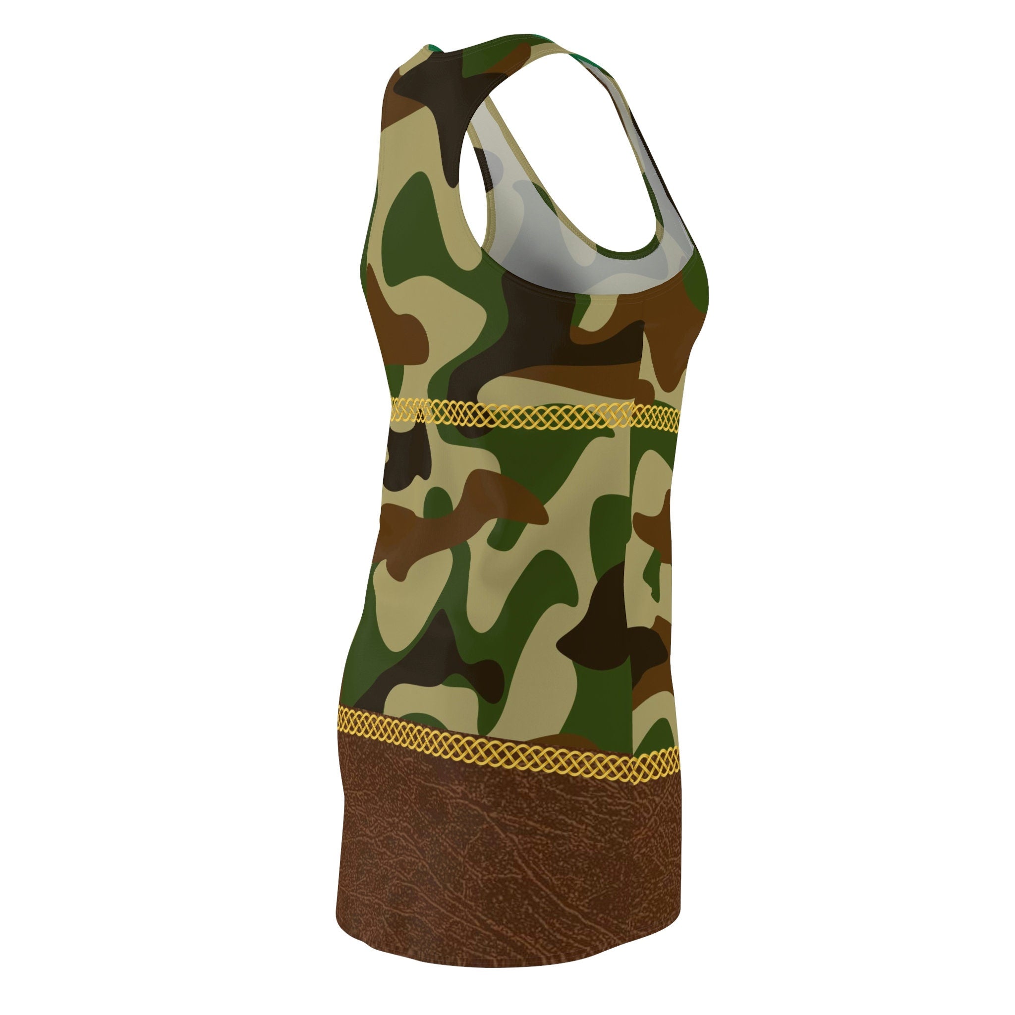 Fabled Fashion Camo and faux leather effect Celtic Knot belt Women's Cut & Sew Racerback Dress (AOP)