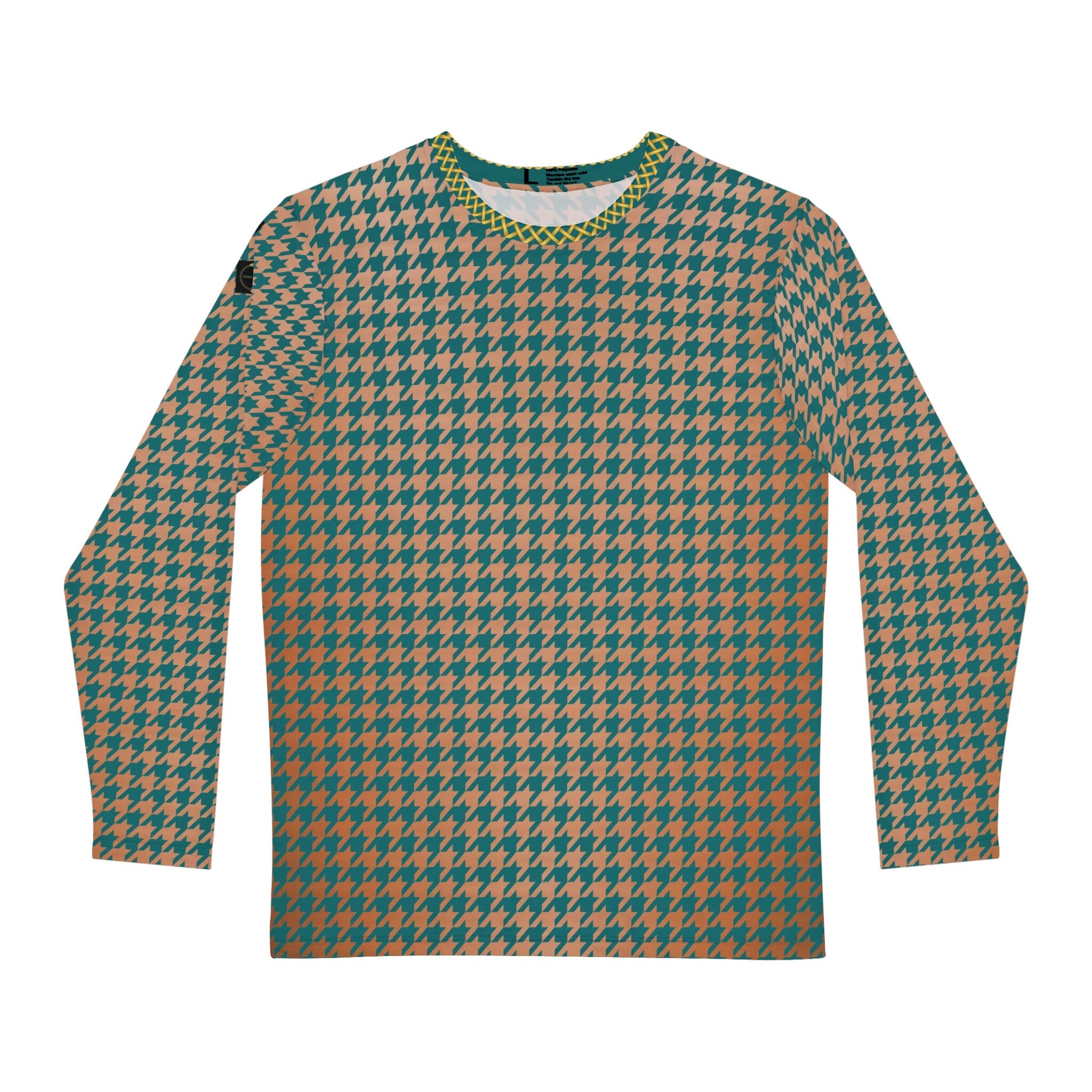 Fabled Fashion Men's Long Sleeve Verdigris and Copper Houndstooth pattern AOP Shirt