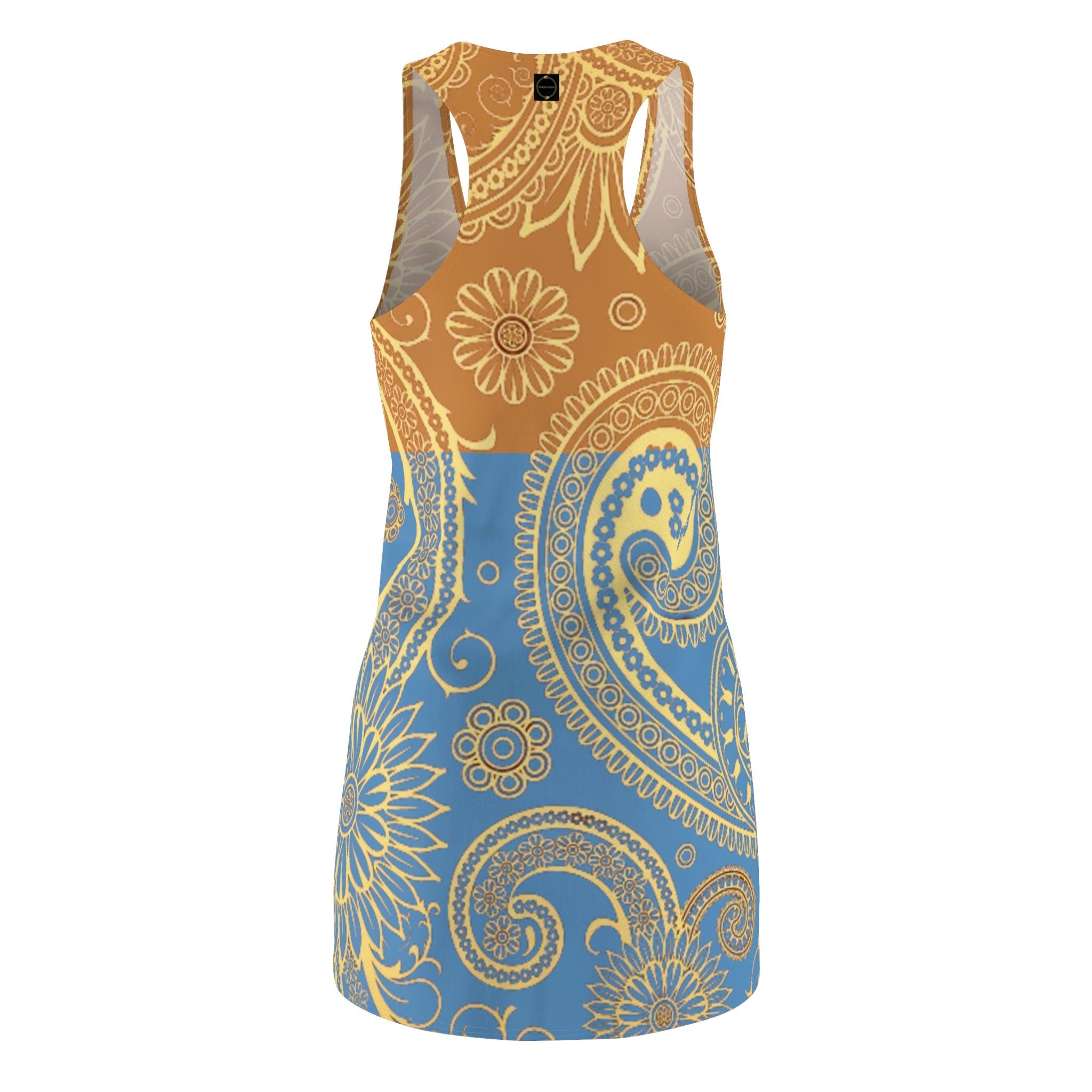 Fabled Fashion Tranquil Blue and Sundial Paisley effect Women's Cut & Sew Racerback Dress (AOP)