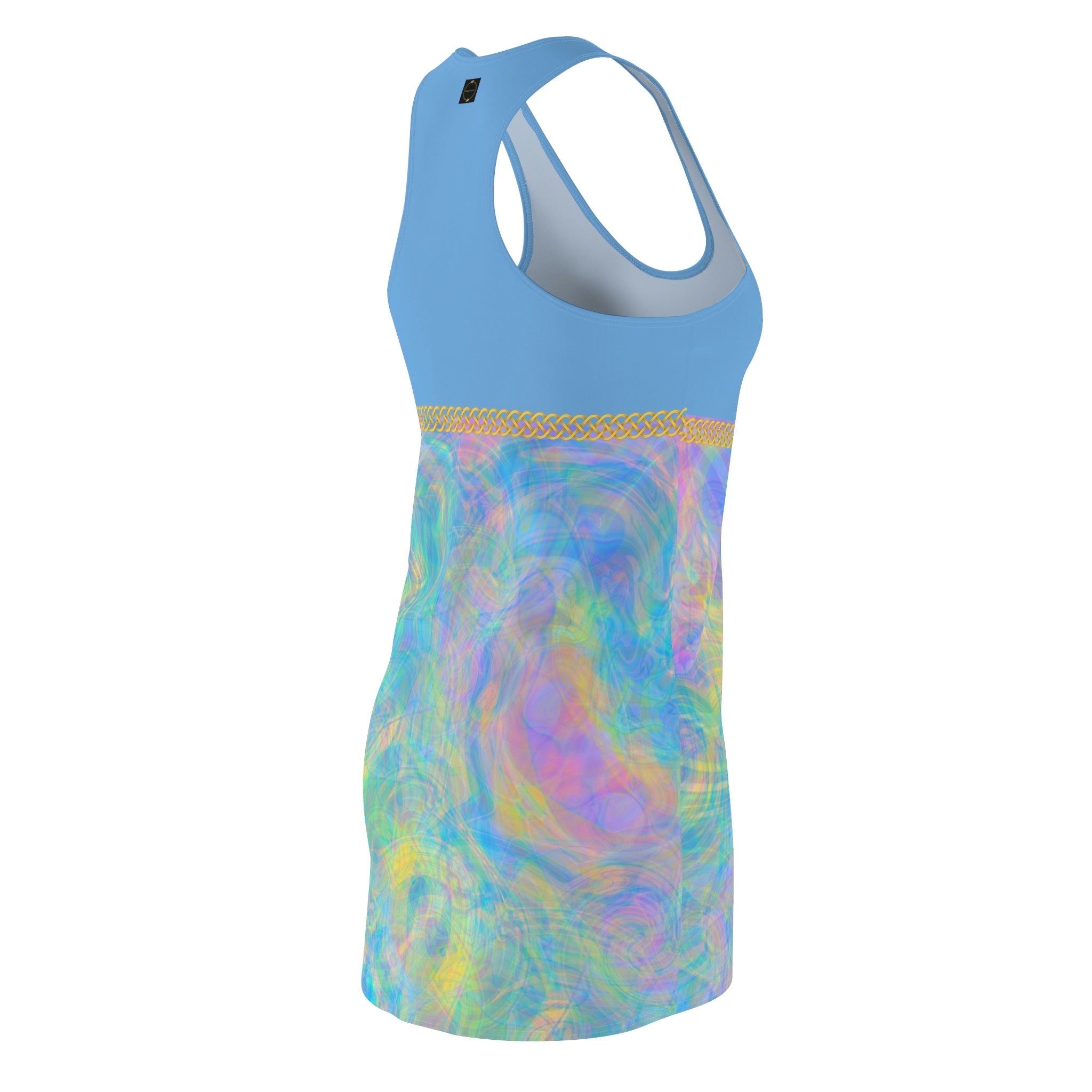 Fabled Fashion Light blue Psychedelic Tie-Dye effect Celtic Knot Women's Cut & Sew Racerback Dress (AOP)