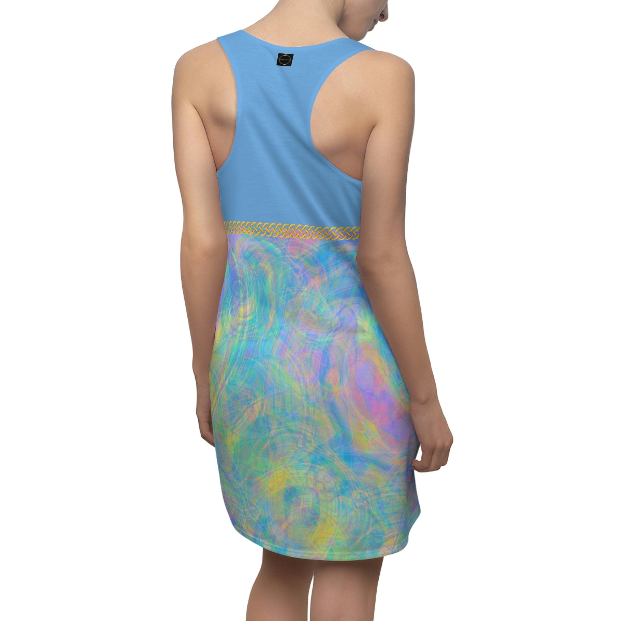 Fabled Fashion Light blue Psychedelic Tie-Dye effect Celtic Knot Women's Cut & Sew Racerback Dress (AOP)