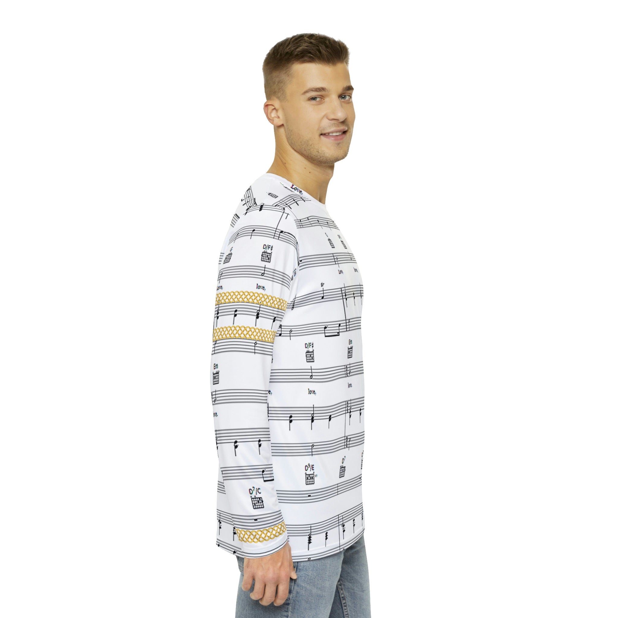 Fabled Fashion Men's Long Sleeve Musical stave / All you need is love Celtic chain effect AOP Shirt
