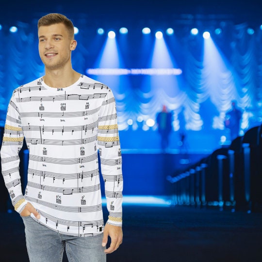 Fabled Fashion Men's Long Sleeve Musical stave / All you need is love Celtic chain effect AOP Shirt