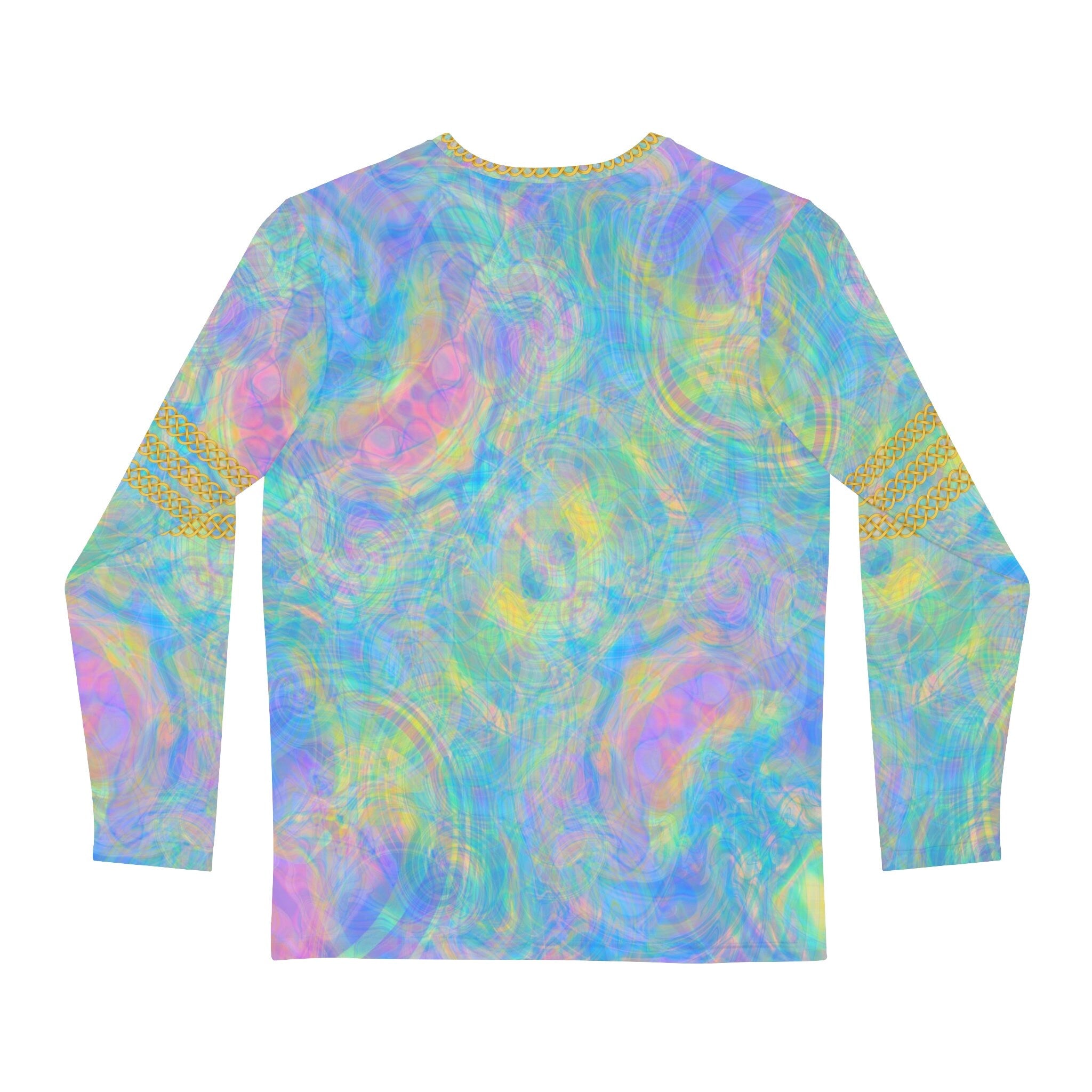 Fabled Fashion Men's Long Sleeve Psychedelic Tie-Dye Celtic chain effect AOP Shirt