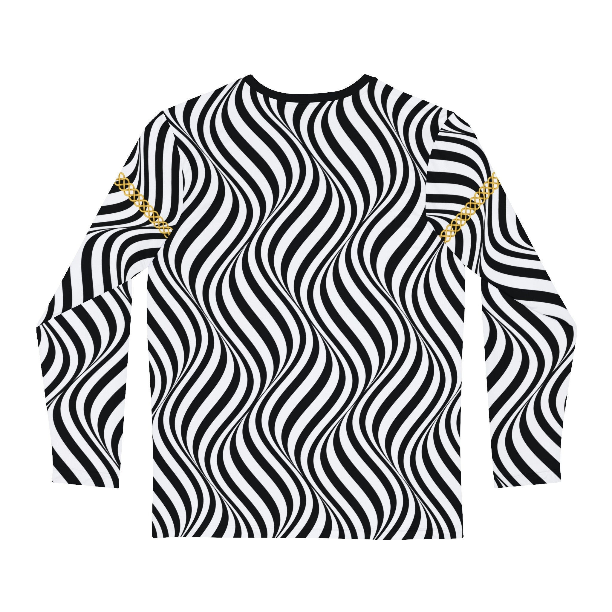 Fabled Fashion Men's Long Sleeve Back/White optical illusion Celtic chain effect AOP Shirt