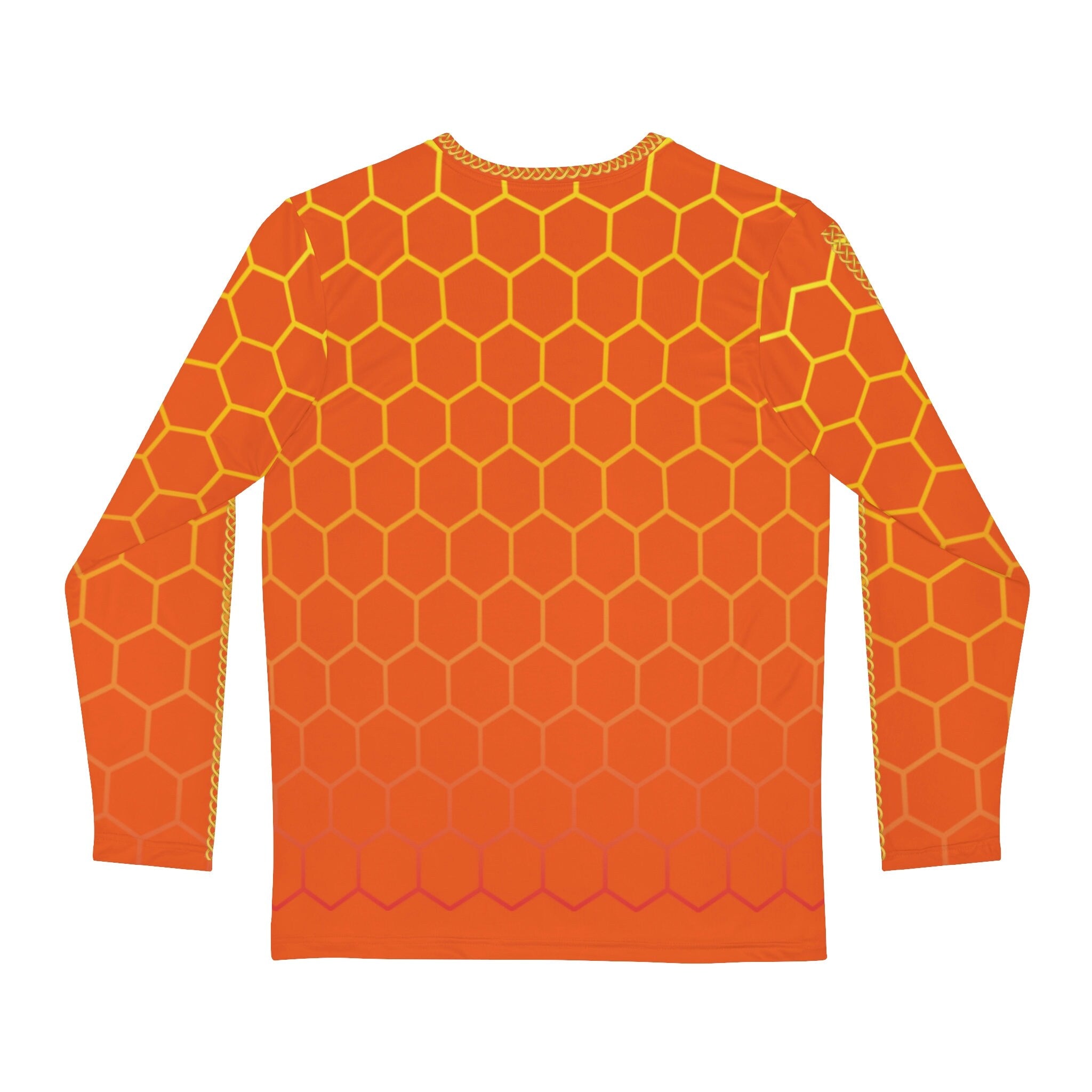 Fabled Fashion Men's Long Sleeve Orange Honeycomb with Celtic chain AOP Shirt